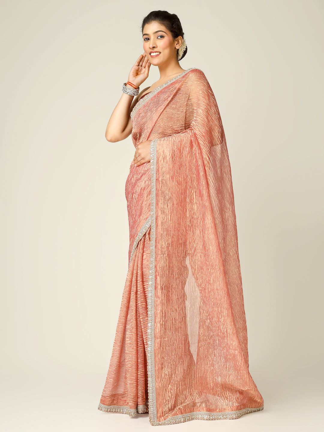 Banarasi Crush Tissue Silk Saree with Border - Khinkhwab