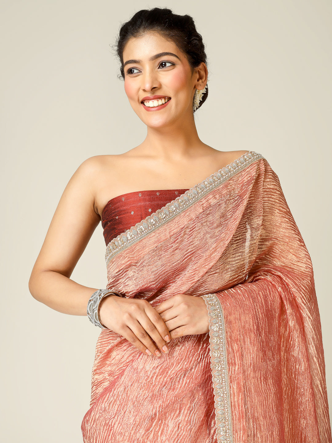 Banarasi Crush Tissue Silk Saree with Border - Khinkhwab