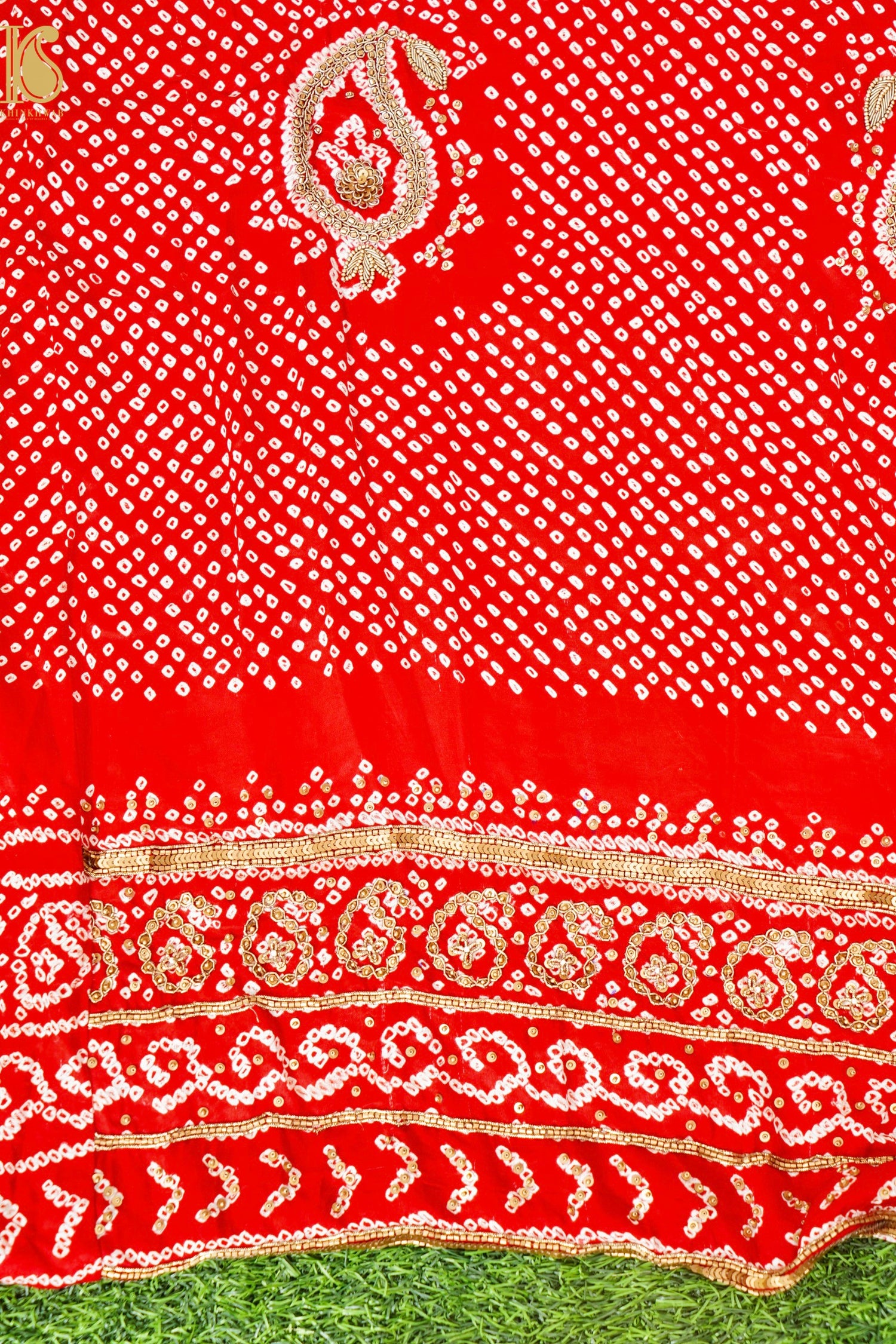 Red Georgette Handloom Banarasi Bandhani Suit Fabric with Hand Embriodery