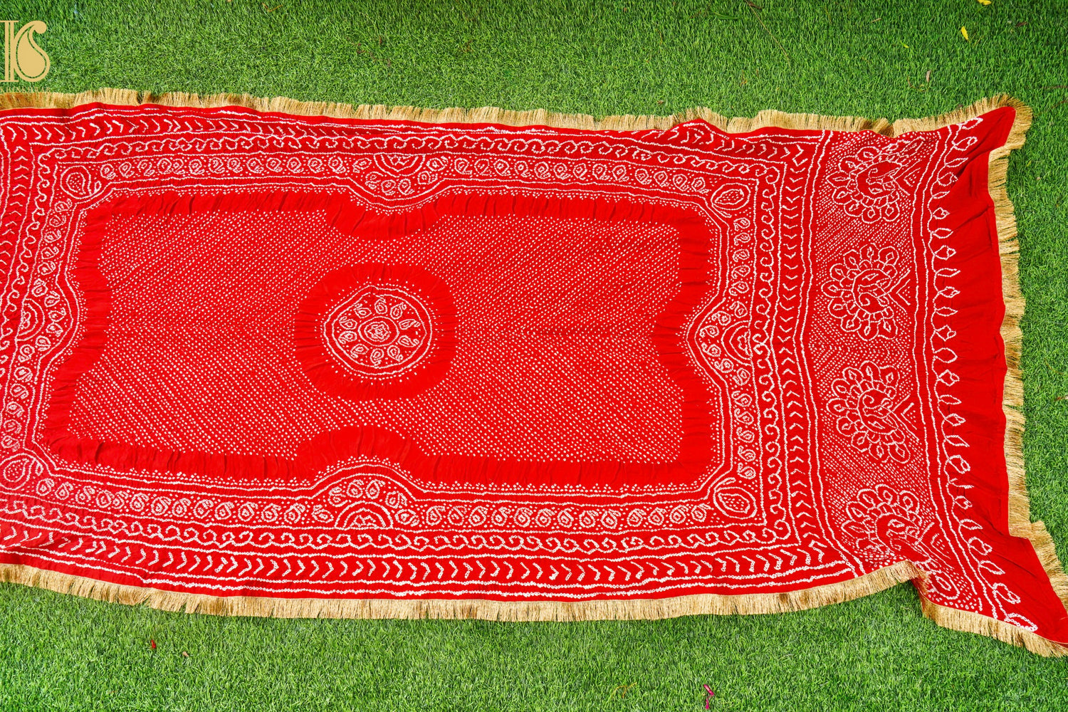 Red Georgette Handloom Banarasi Bandhani Suit Fabric with Hand Embriodery