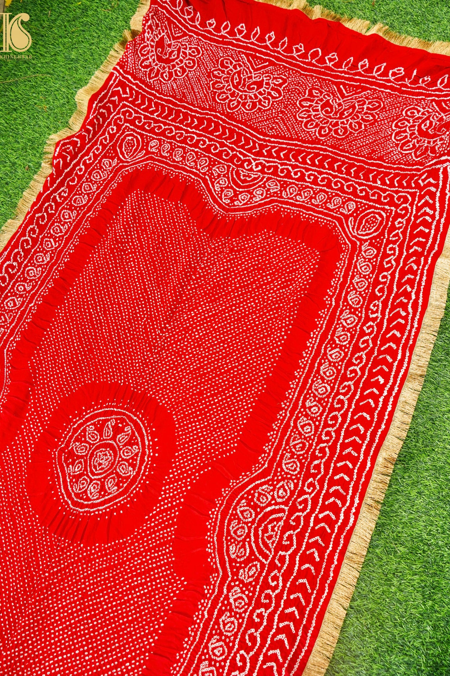 Red Georgette Handloom Banarasi Bandhani Suit Fabric with Hand Embriodery