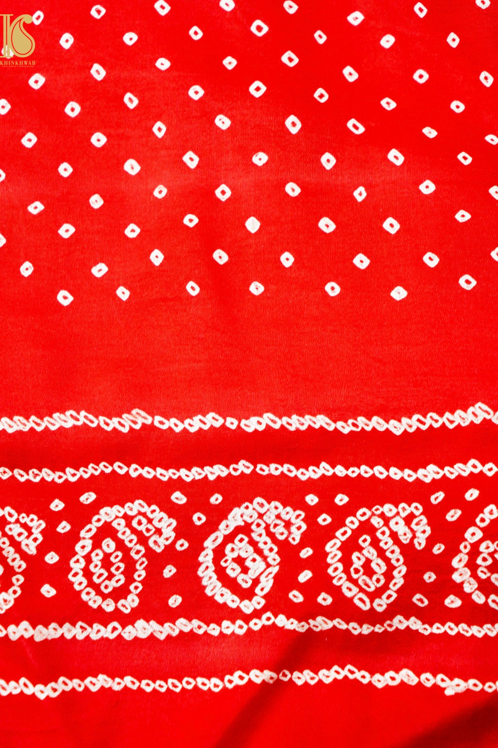 Red Georgette Handloom Banarasi Bandhani Suit Fabric with Hand Embriodery