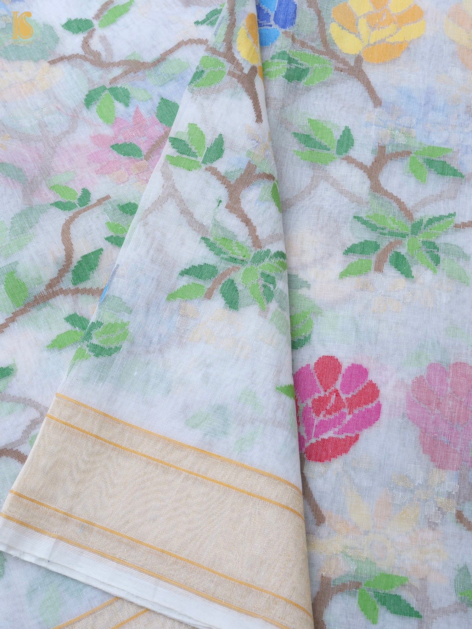 Handloom Banarasi Real Silver Zari Shwetambari Cotton Saree
