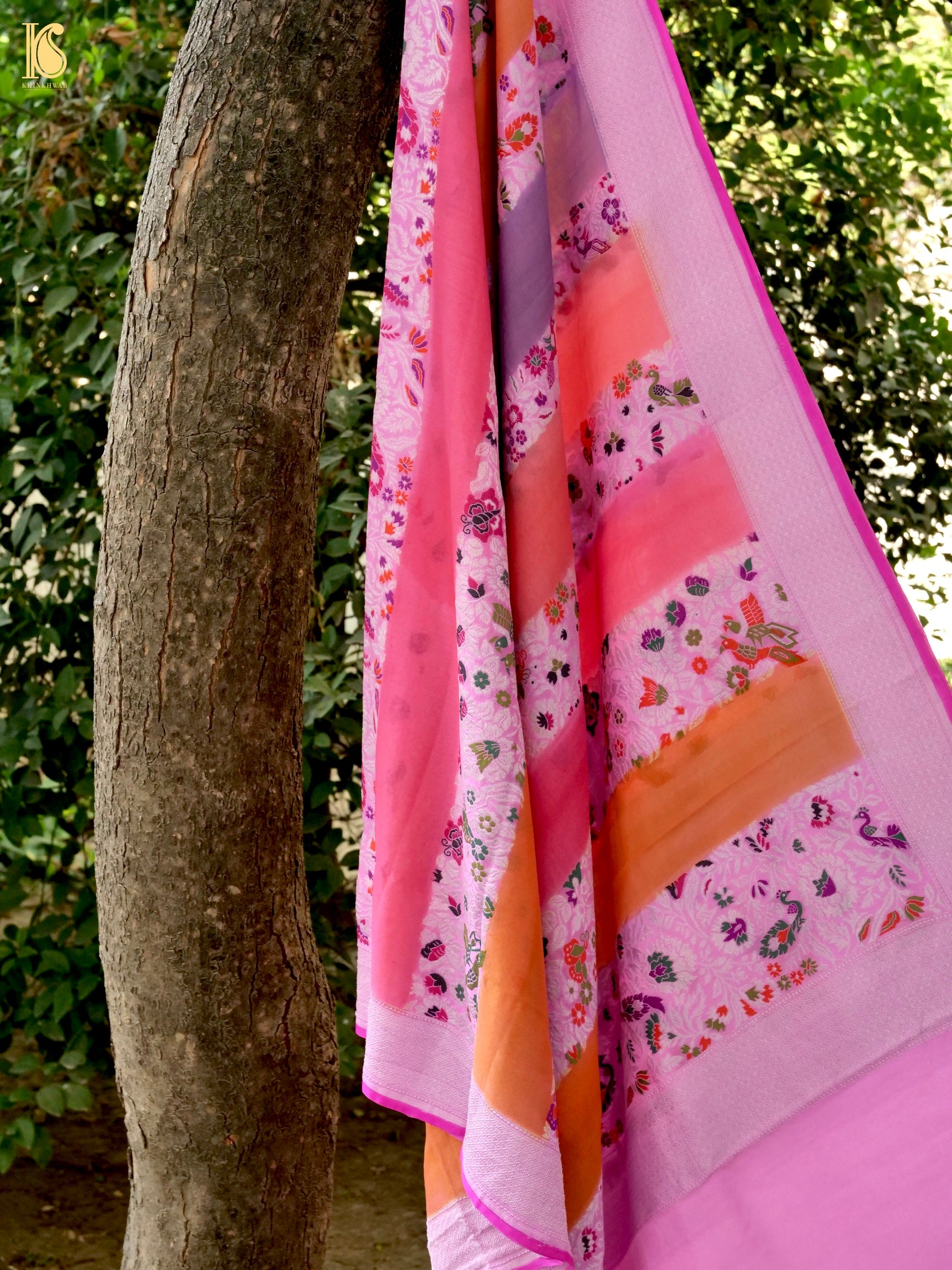 Handwoven Banarasi Georgette Dupatta with Floral Meenakari