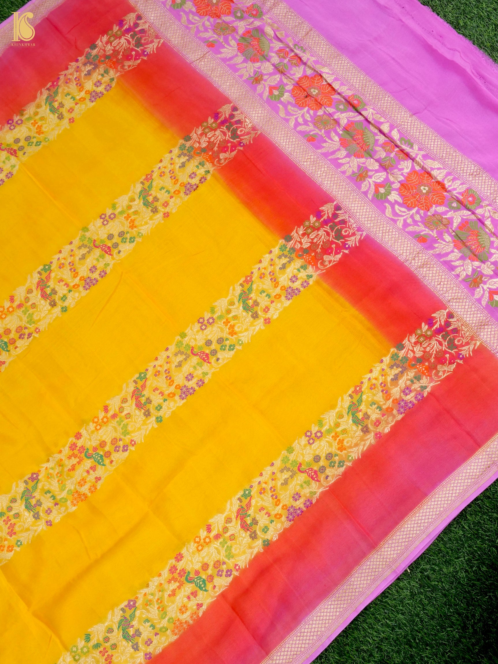 Handwoven Banarasi Georgette Dupatta with Floral Meenakari