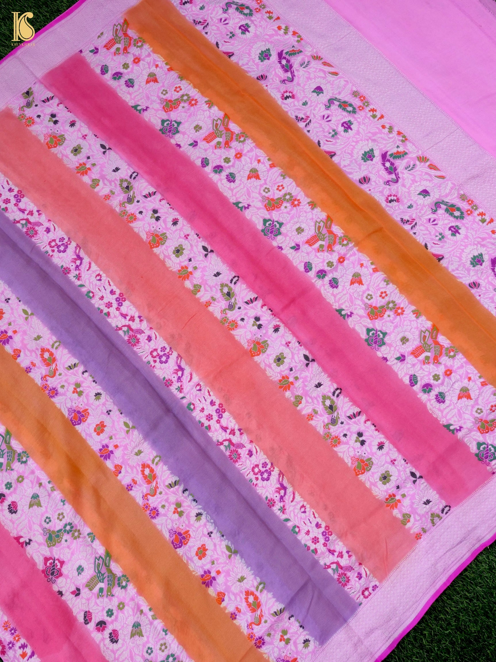 Handwoven Banarasi Georgette Dupatta with Floral Meenakari