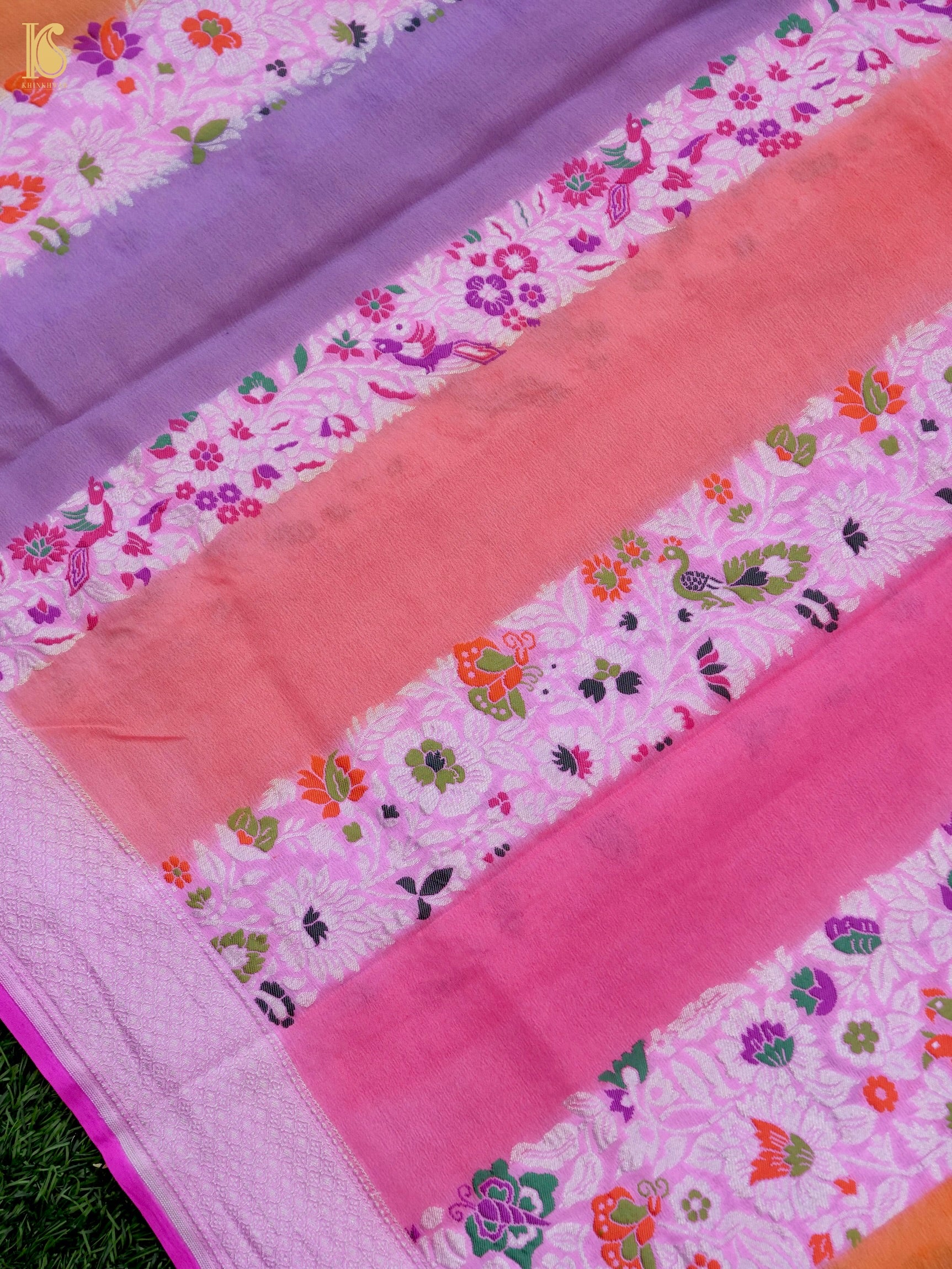 Handwoven Banarasi Georgette Dupatta with Floral Meenakari
