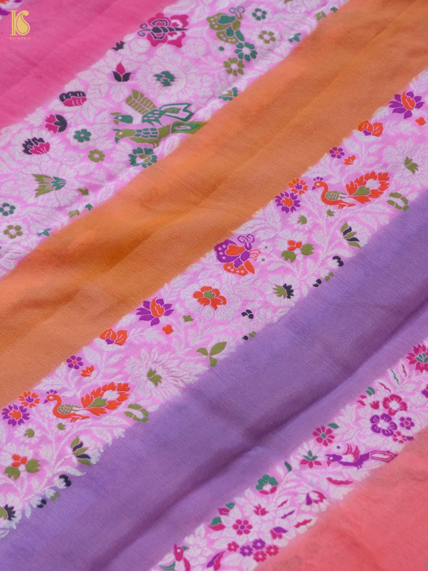 Handwoven Banarasi Georgette Dupatta with Floral Meenakari