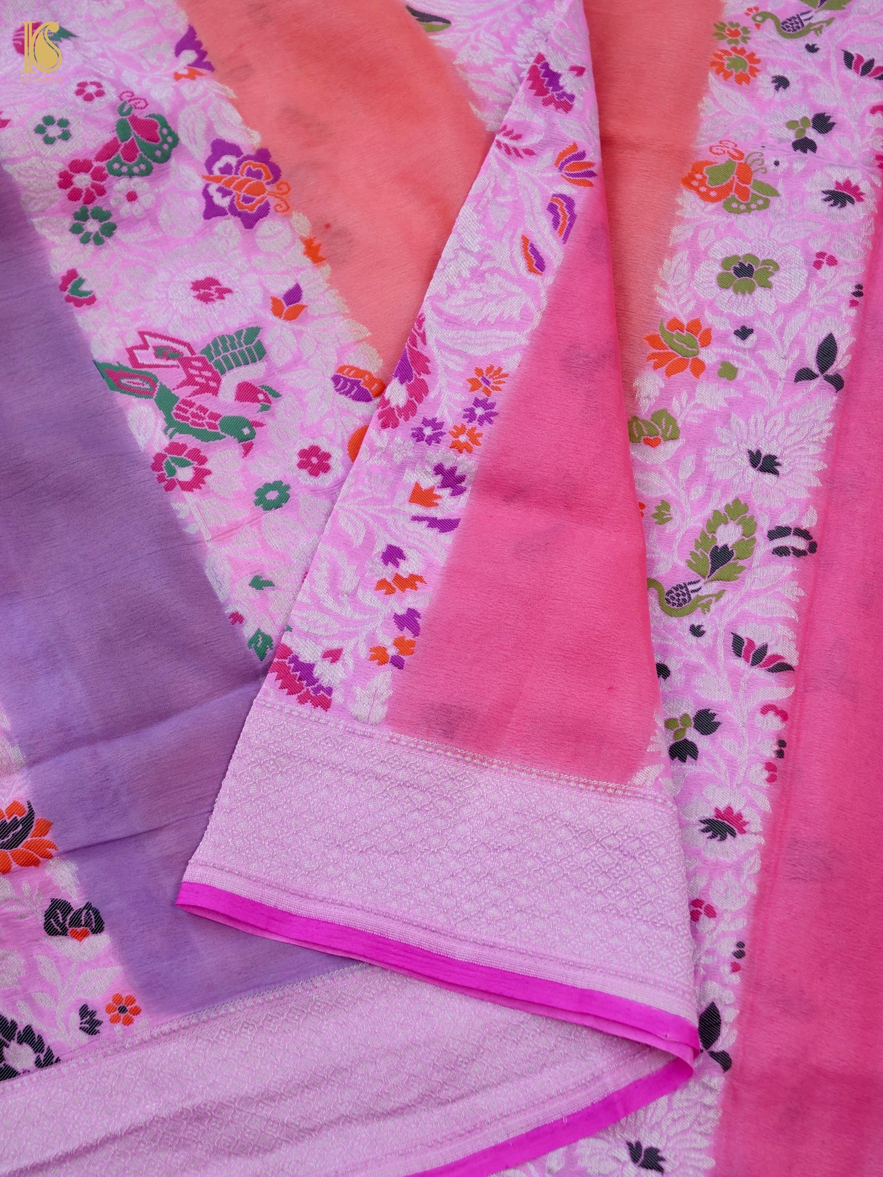 Handwoven Banarasi Georgette Dupatta with Floral Meenakari