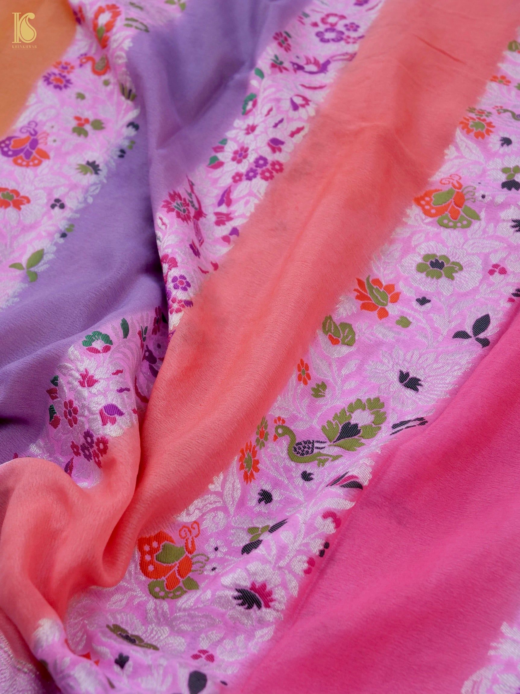 Handwoven Banarasi Georgette Dupatta with Floral Meenakari