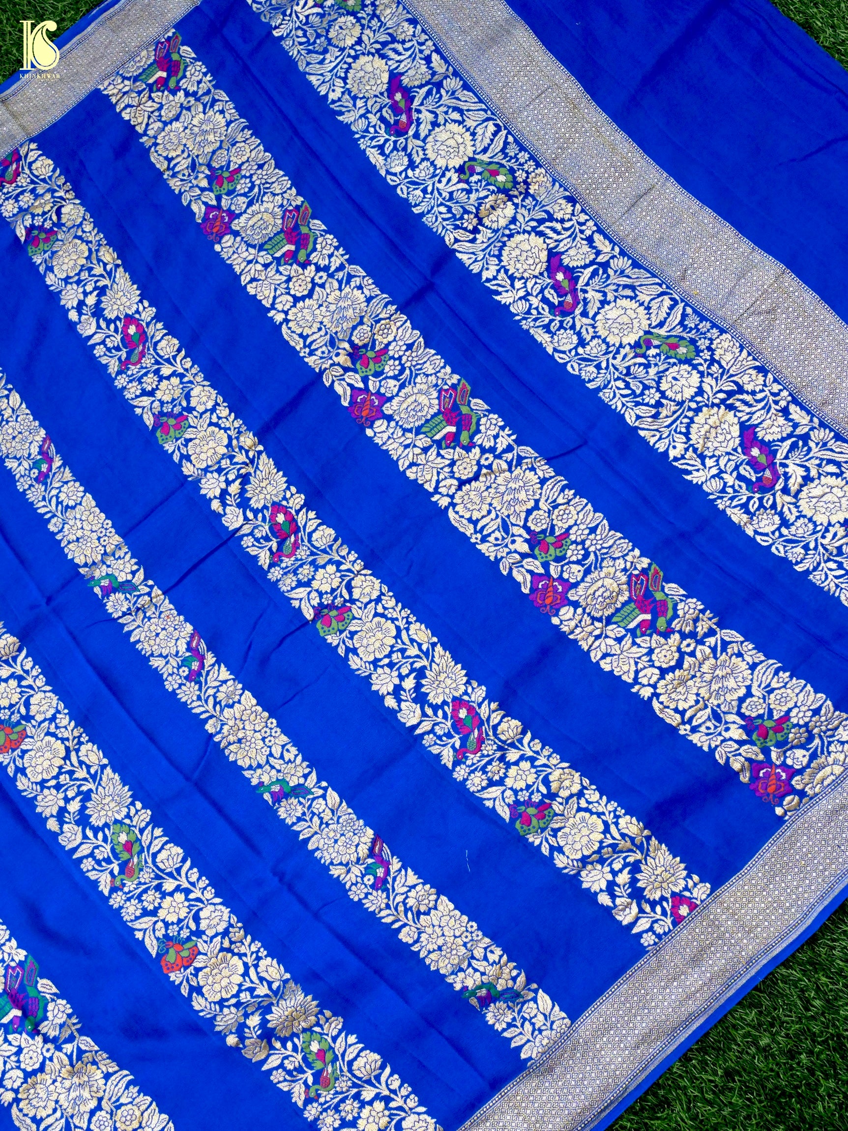 Handwoven Banarasi Georgette Dupatta with Floral Meenakari