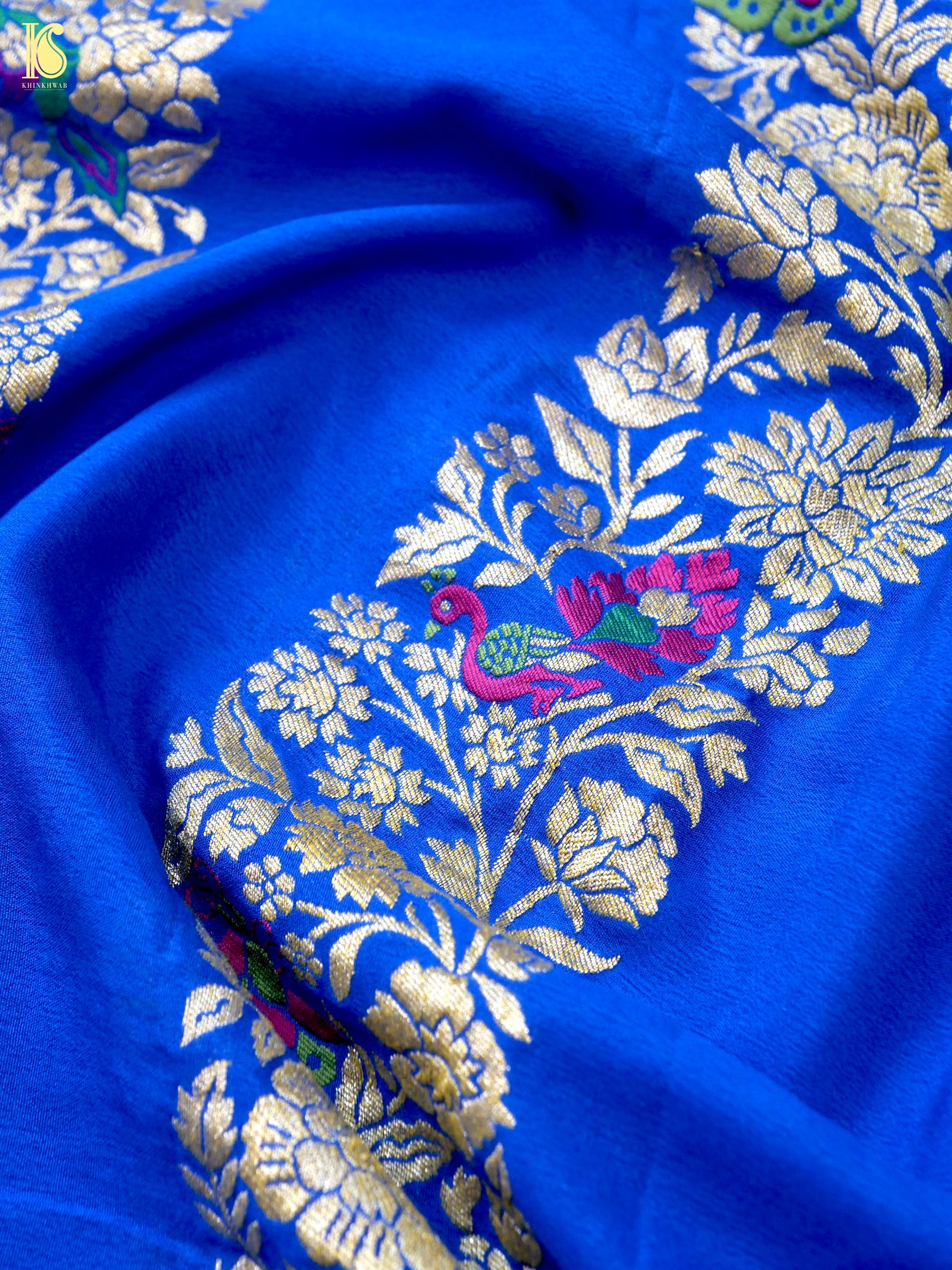 Handwoven Banarasi Georgette Dupatta with Floral Meenakari