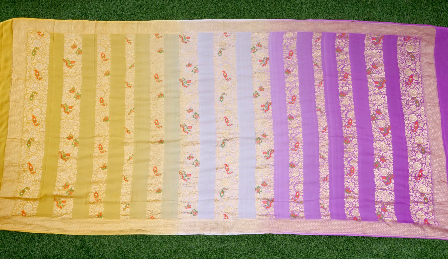 Handwoven Banarasi Georgette Dupatta with Floral Meenakari