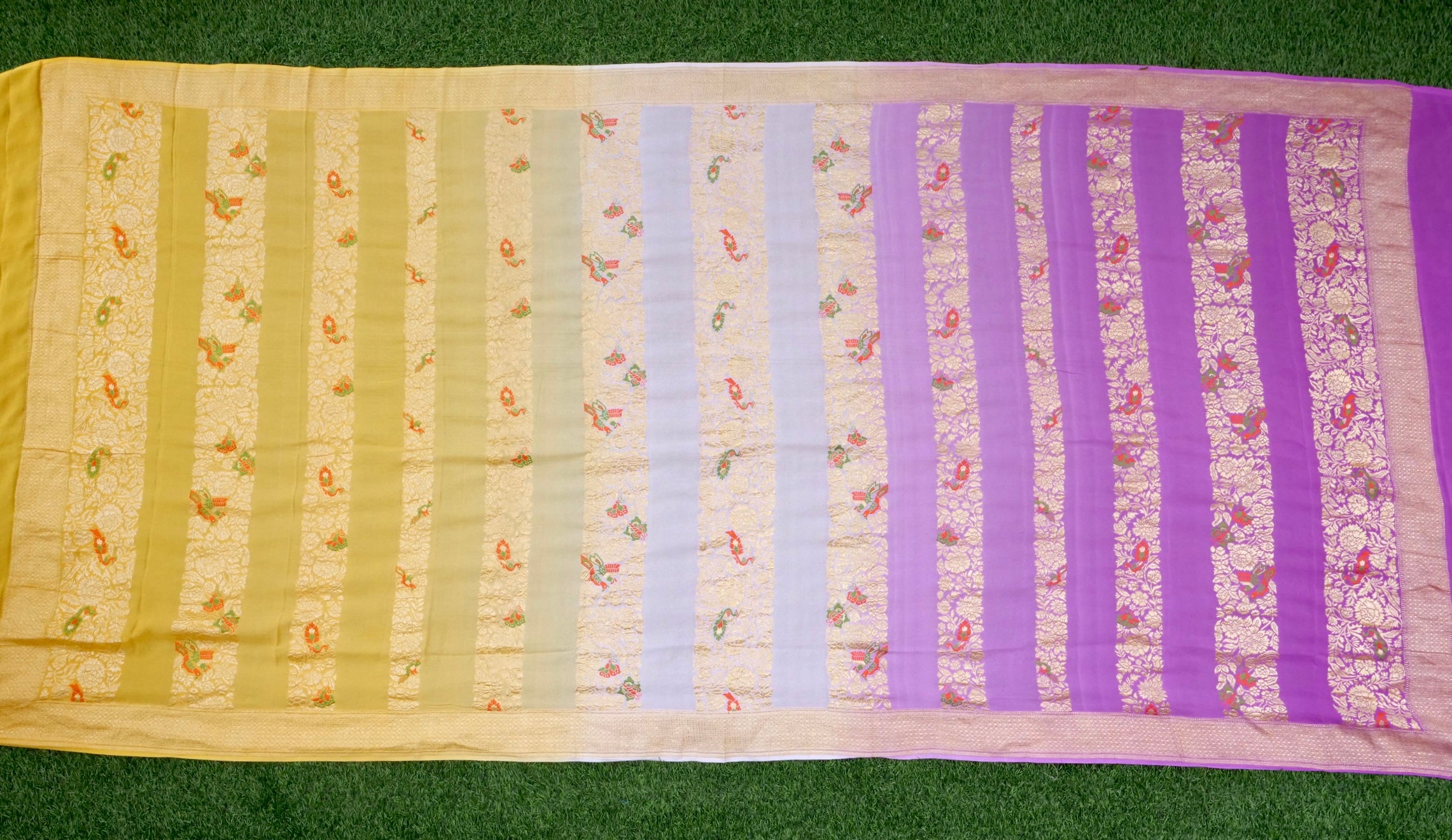 Handwoven Banarasi Georgette Dupatta with Floral Meenakari
