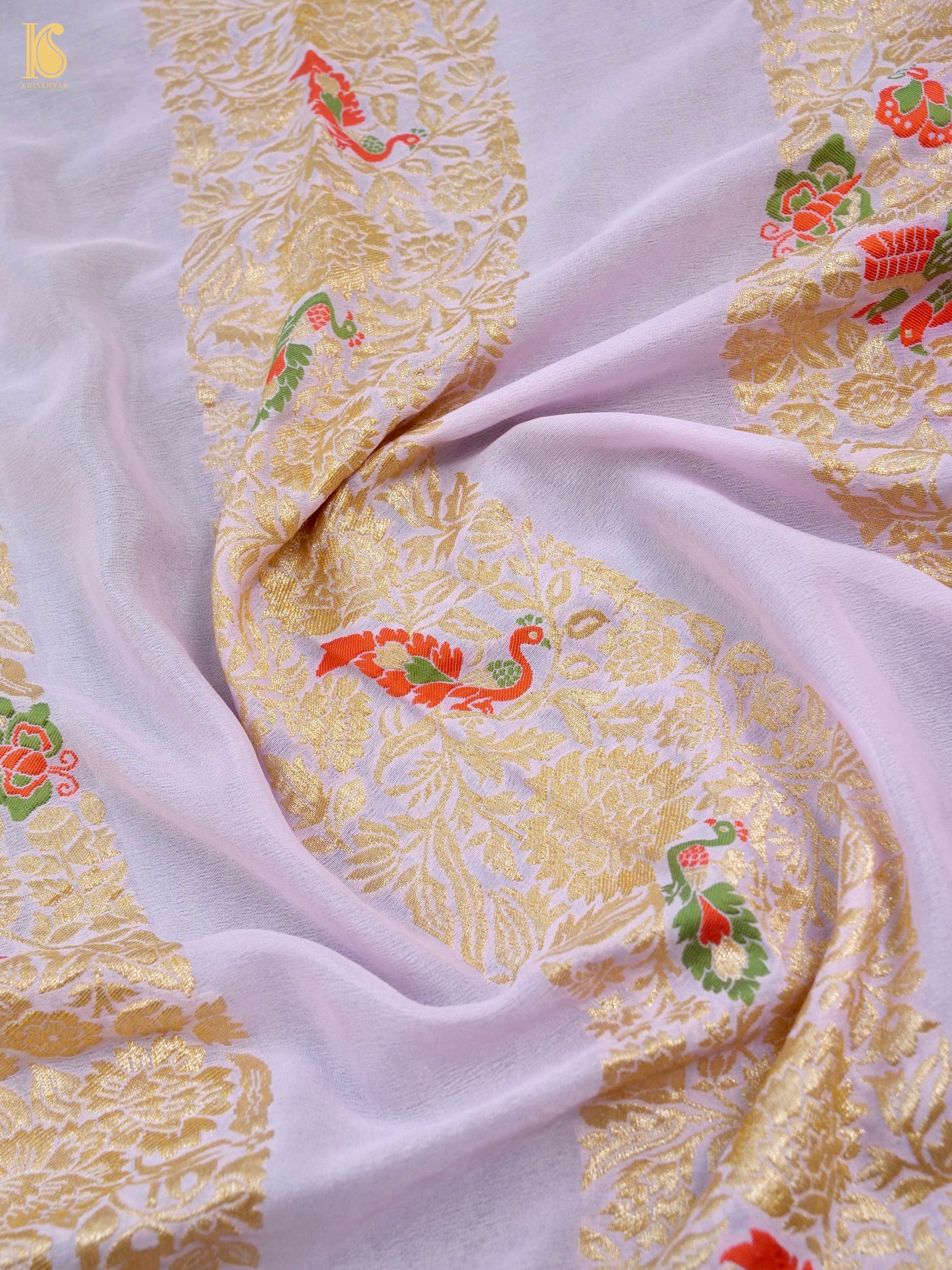 Handwoven Banarasi Georgette Dupatta with Floral Meenakari