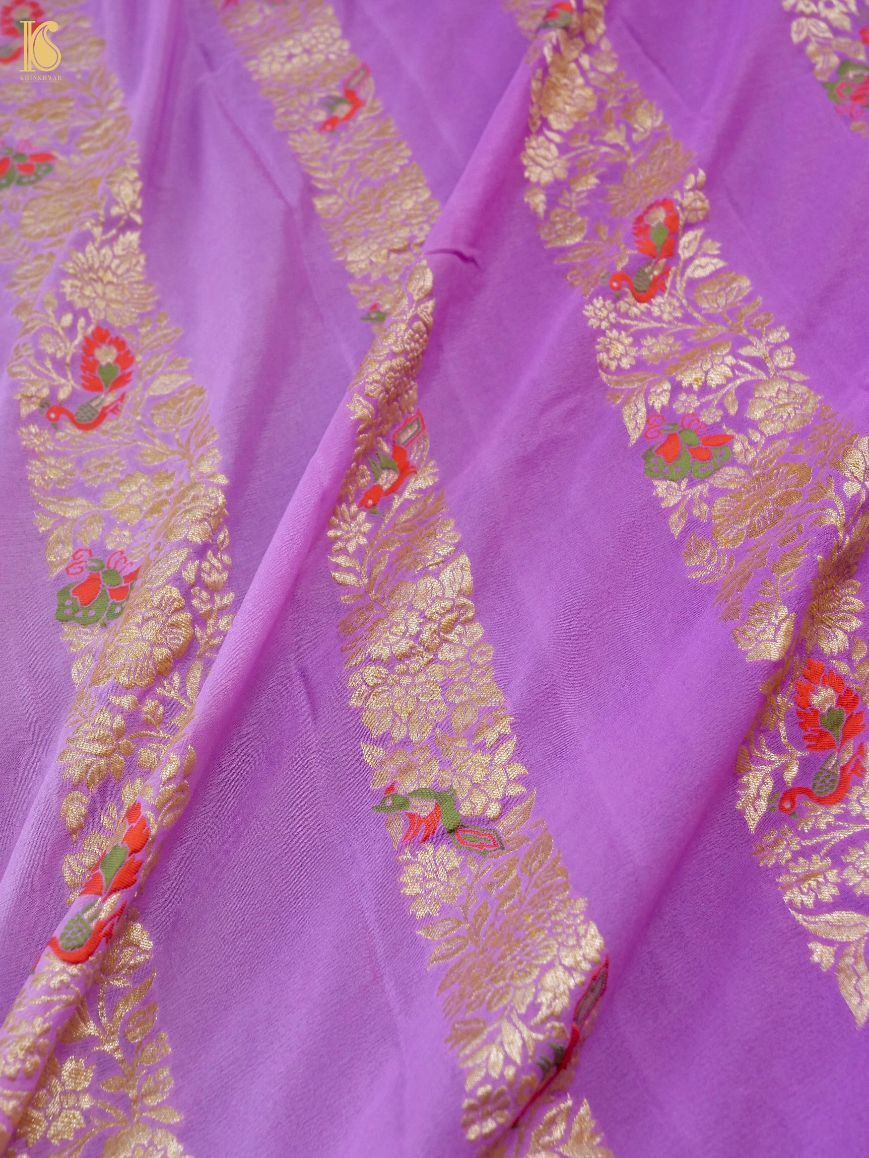 Handwoven Banarasi Georgette Dupatta with Floral Meenakari