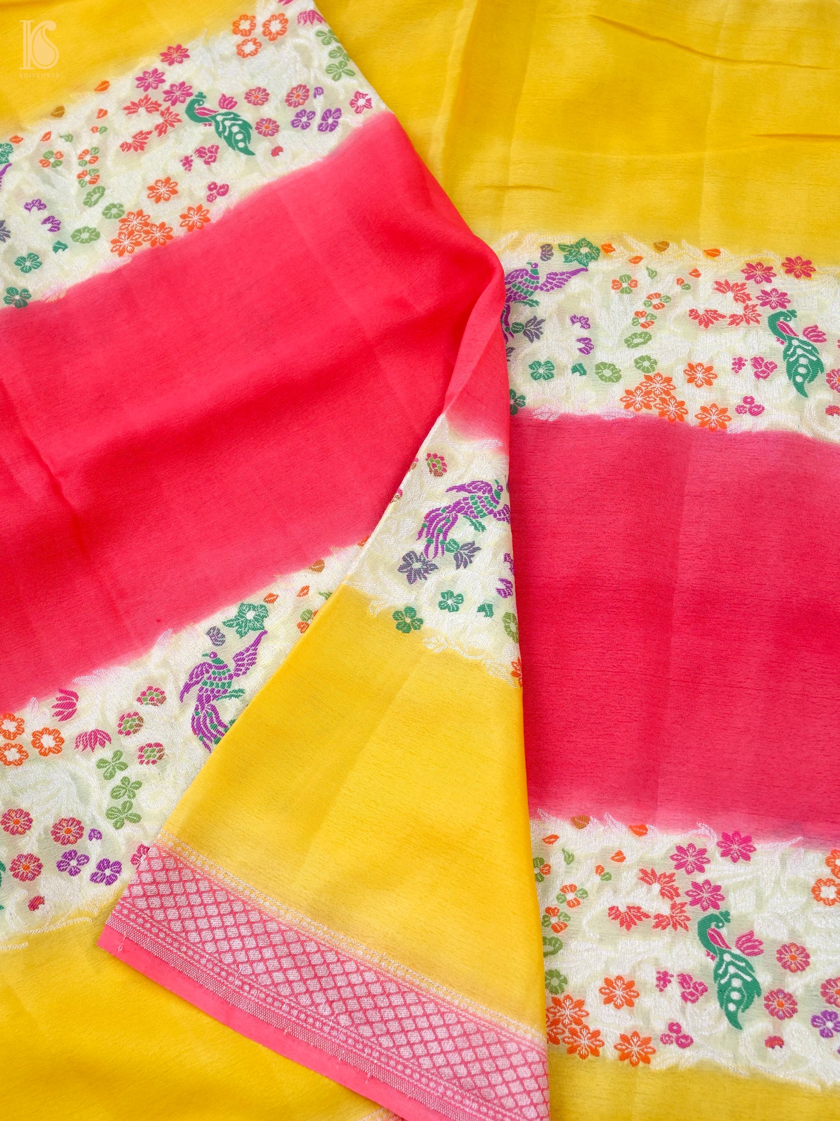 Handwoven Banarasi Georgette Dupatta with Floral Meenakari