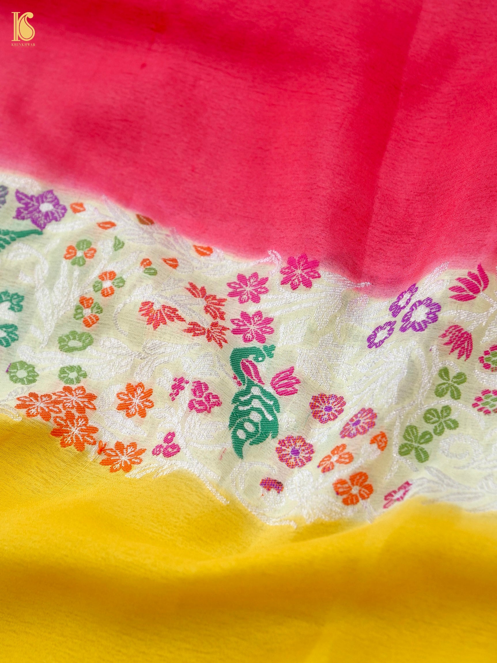 Handwoven Banarasi Georgette Dupatta with Floral Meenakari