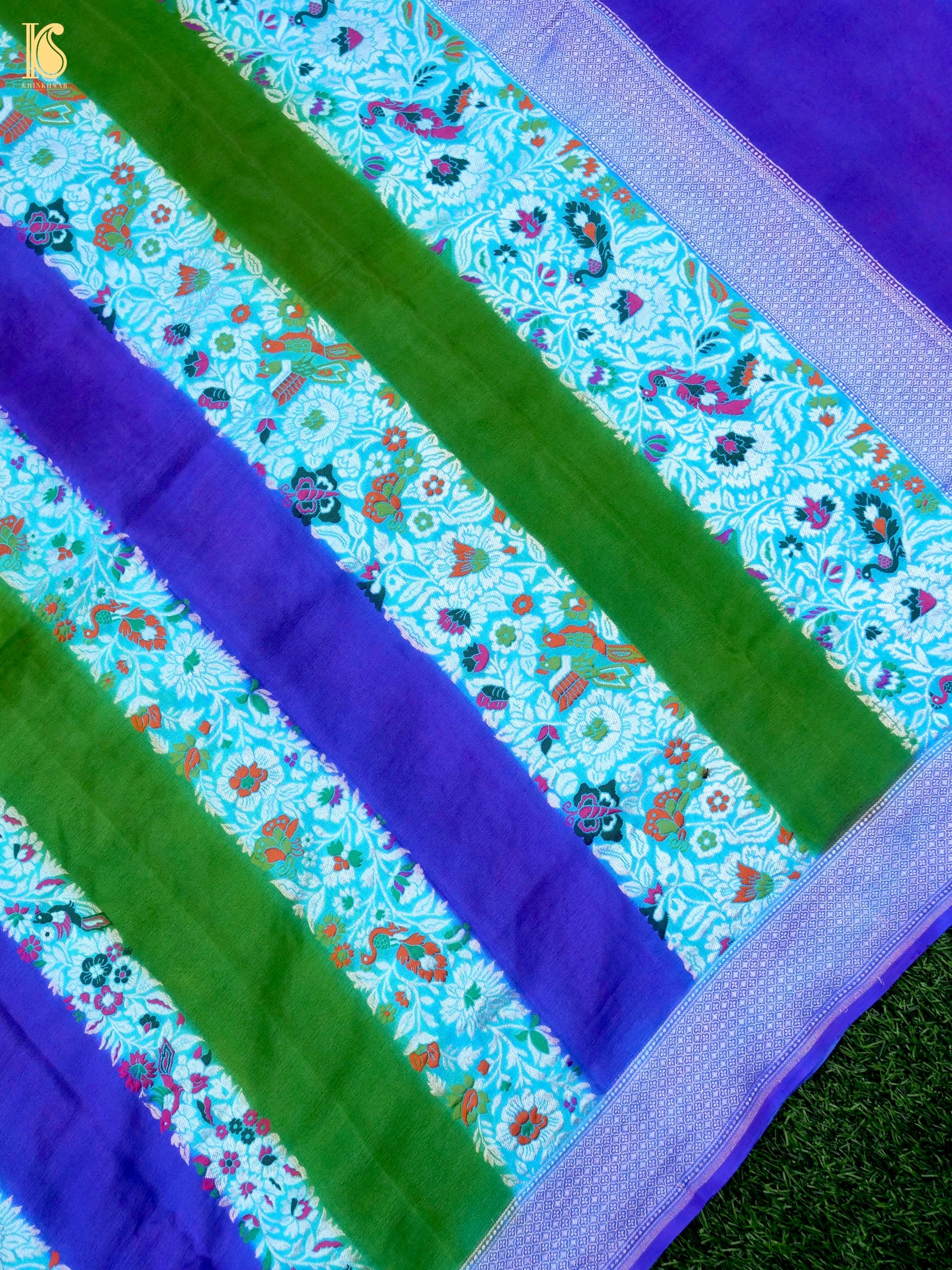 Handwoven Banarasi Georgette Dupatta with Floral Meenakari