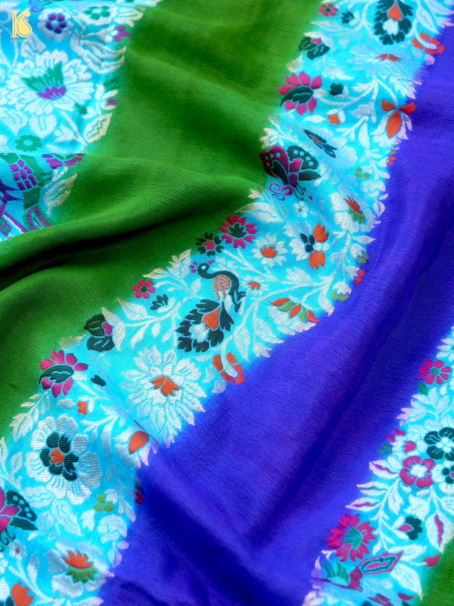 Handwoven Banarasi Georgette Dupatta with Floral Meenakari