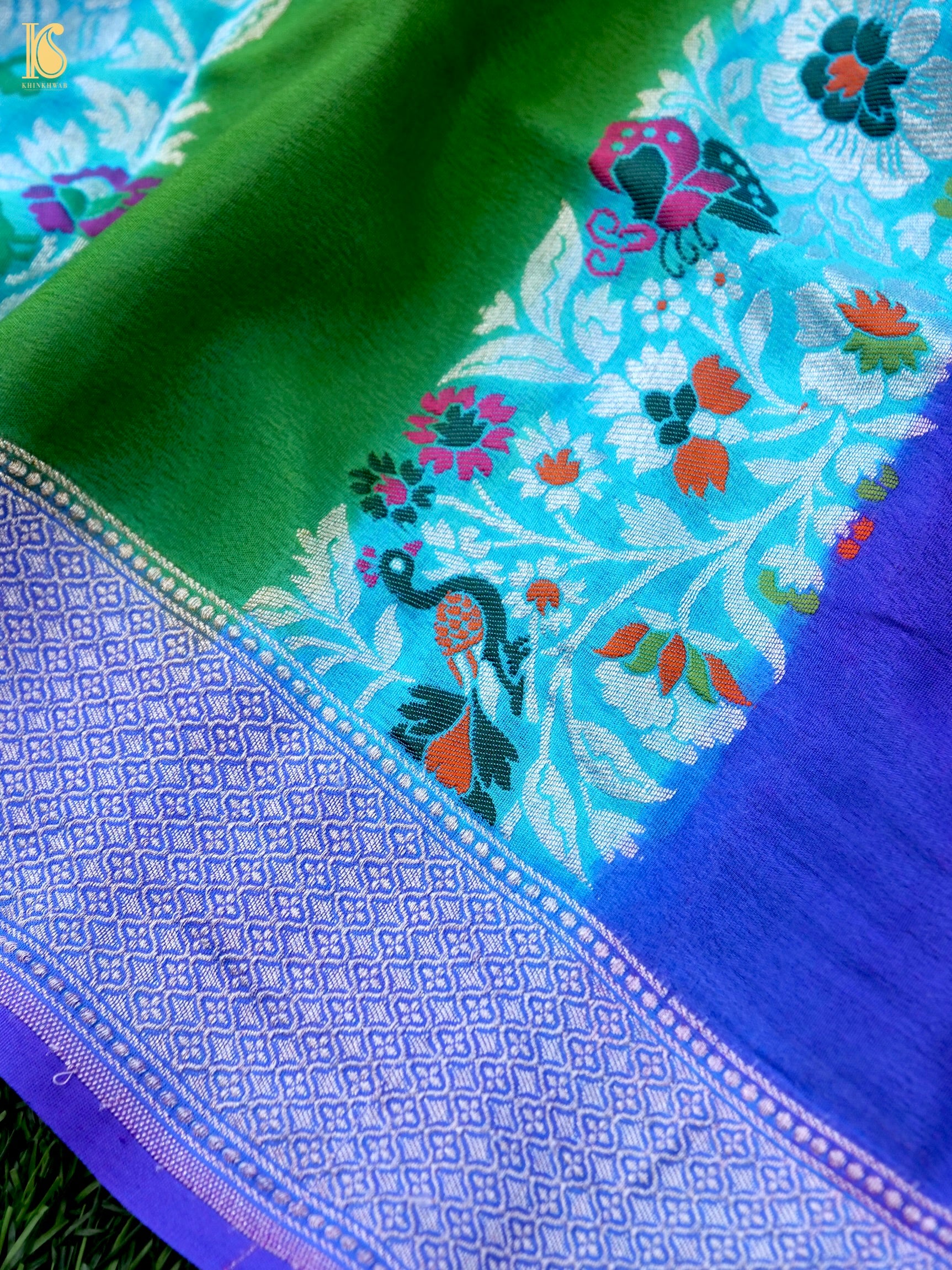 Handwoven Banarasi Georgette Dupatta with Floral Meenakari