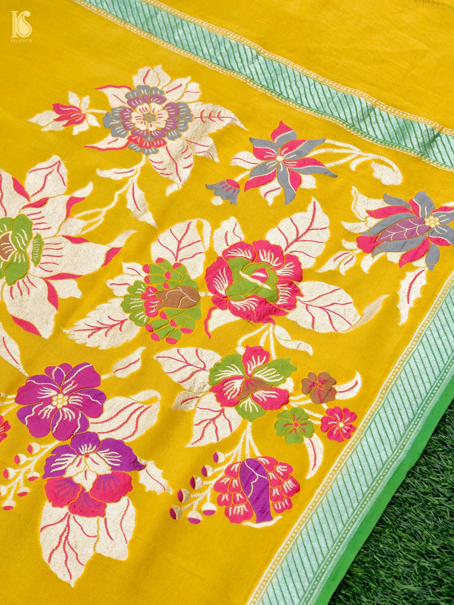 Handwoven Banarasi Georgette Dupatta with Floral Meenakari