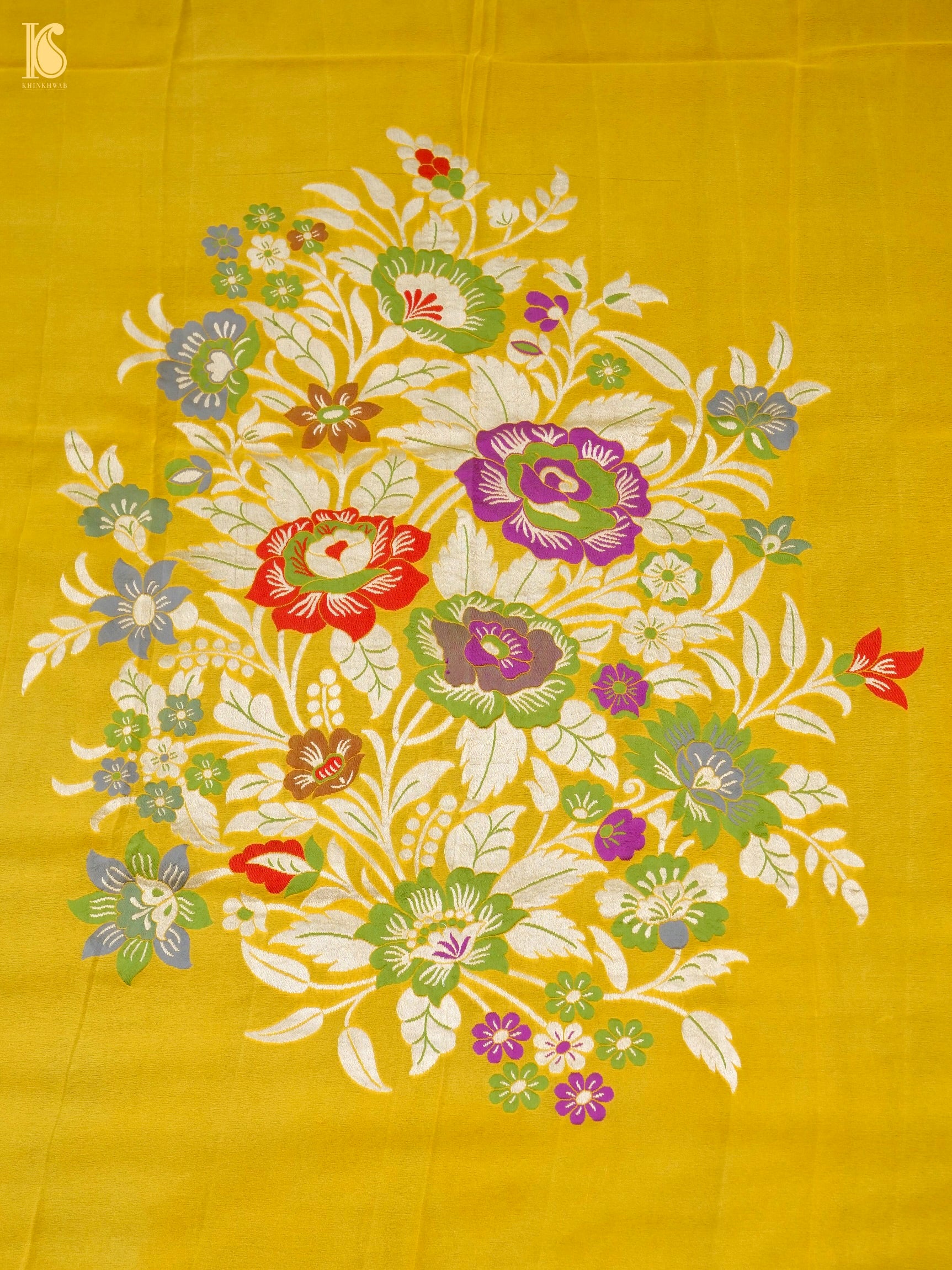 Handwoven Banarasi Georgette Dupatta with Floral Meenakari