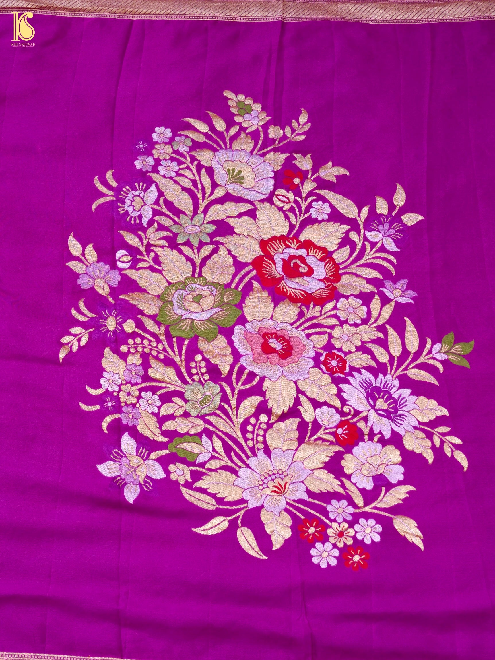 Handwoven Banarasi Georgette Dupatta with Floral Meenakari