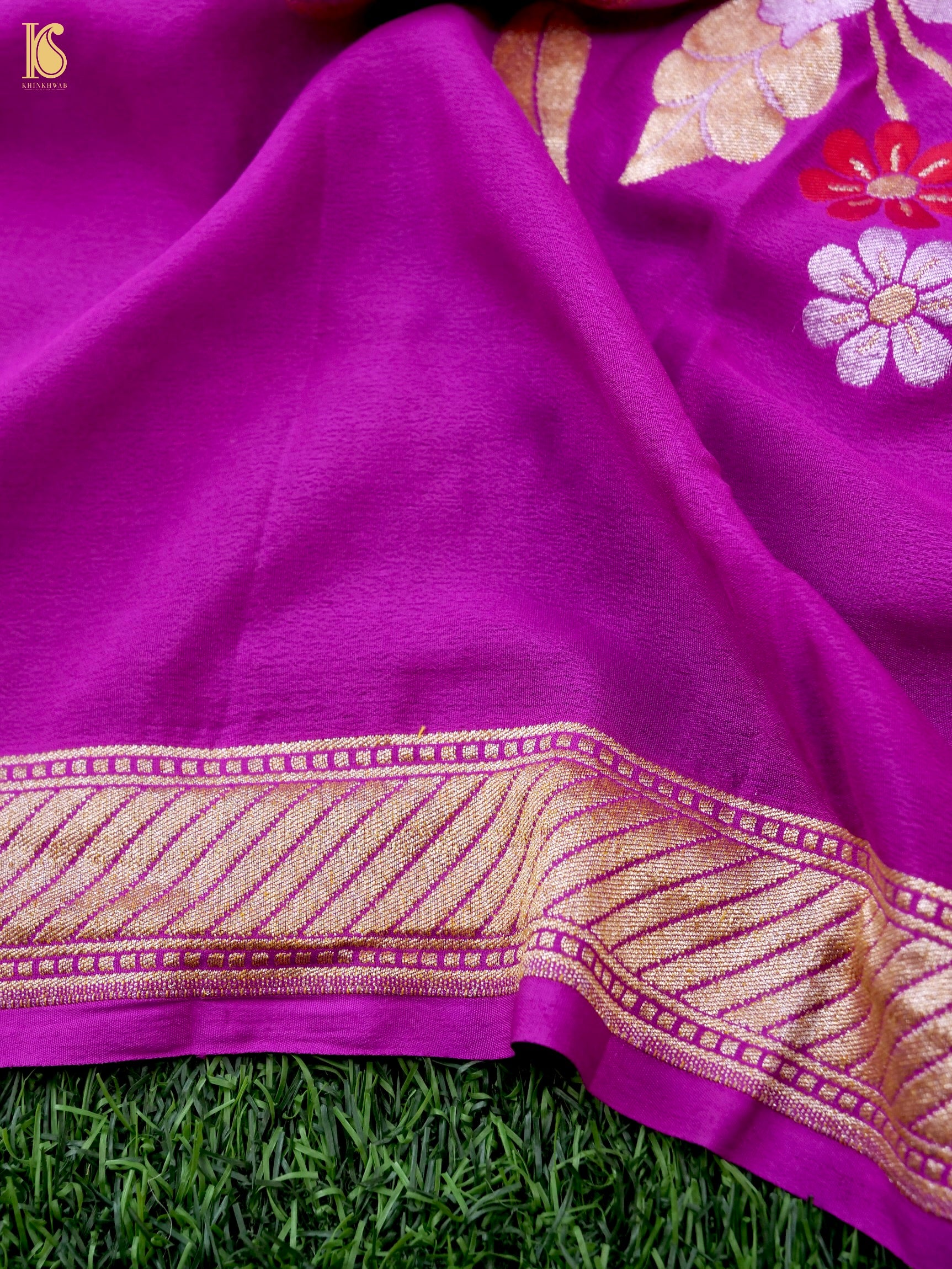 Handwoven Banarasi Georgette Dupatta with Floral Meenakari