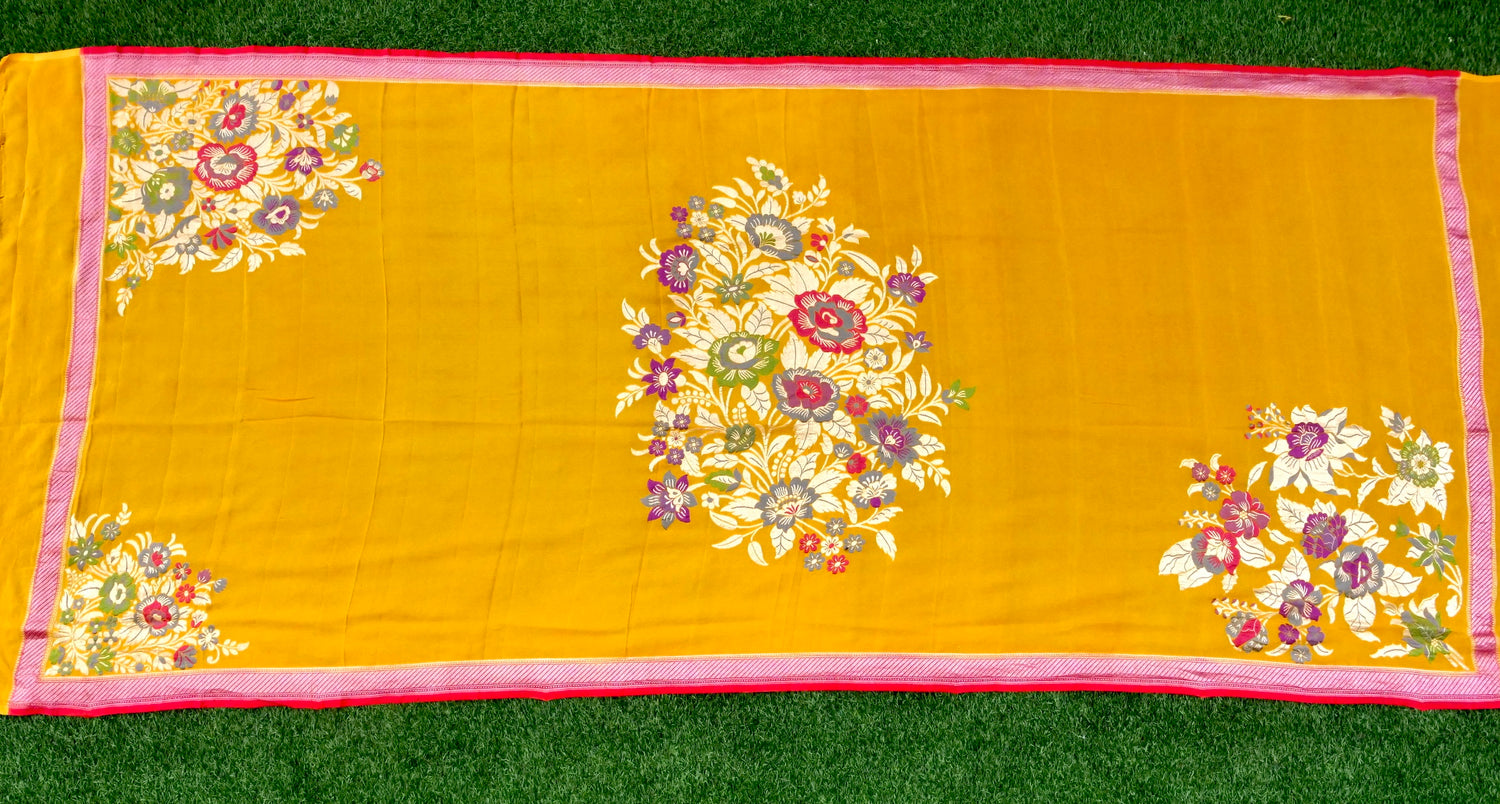 Handwoven Banarasi Georgette Dupatta with Floral Meenakari