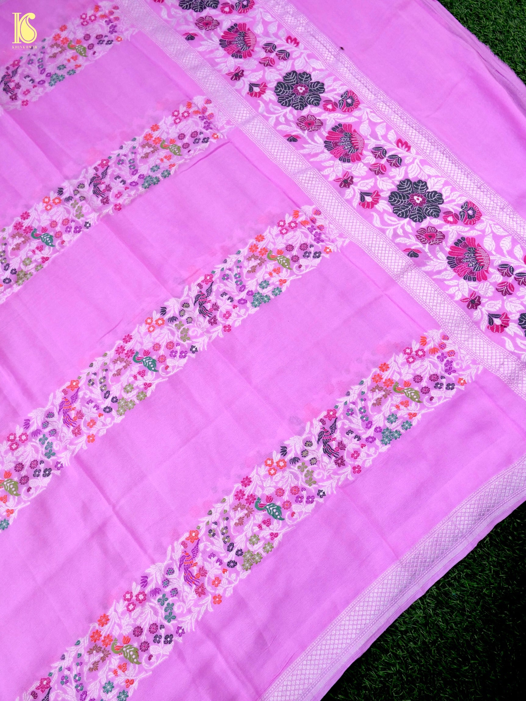 Handwoven Banarasi Georgette Dupatta with Floral Meenakari