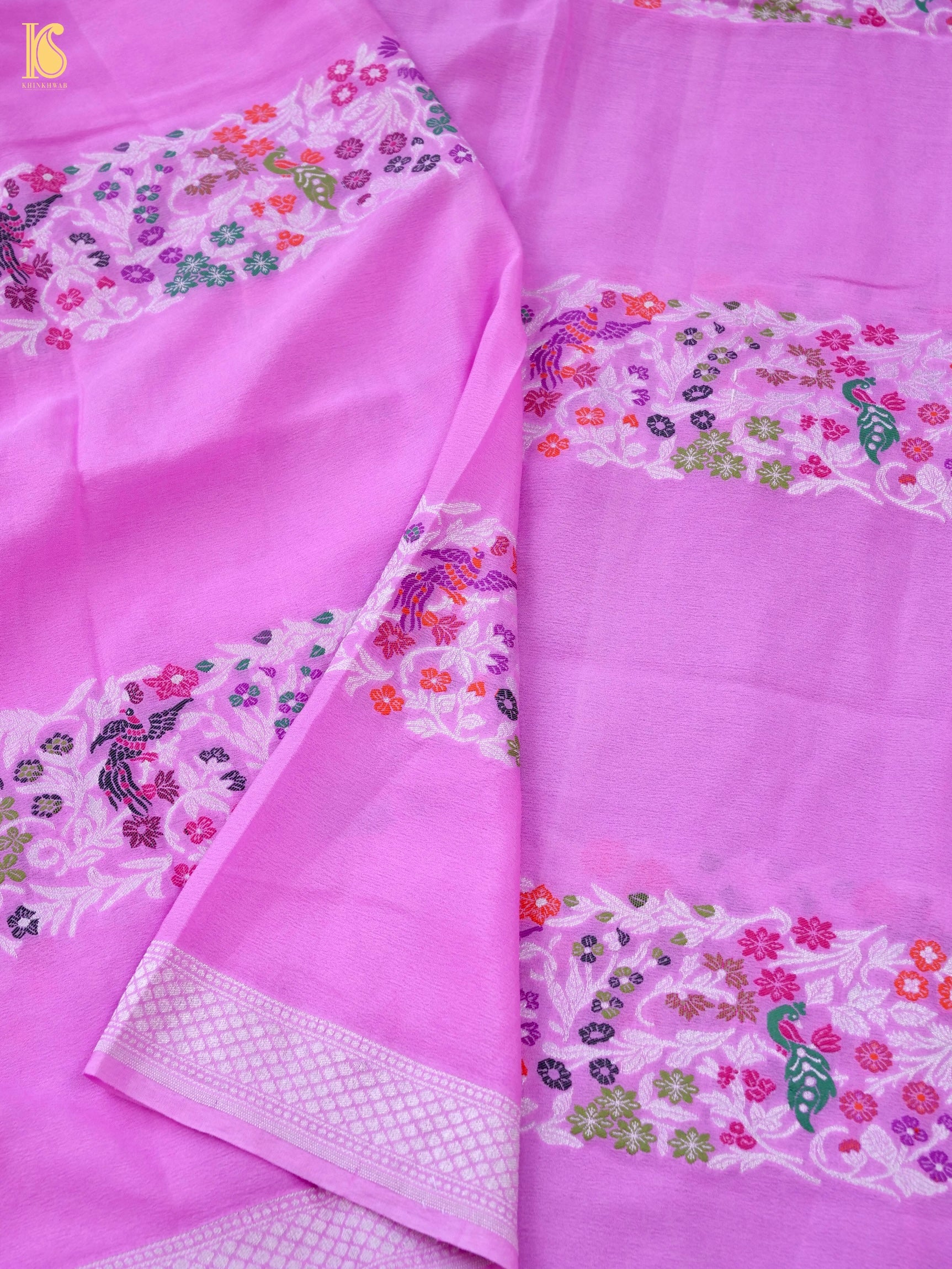 Handwoven Banarasi Georgette Dupatta with Floral Meenakari