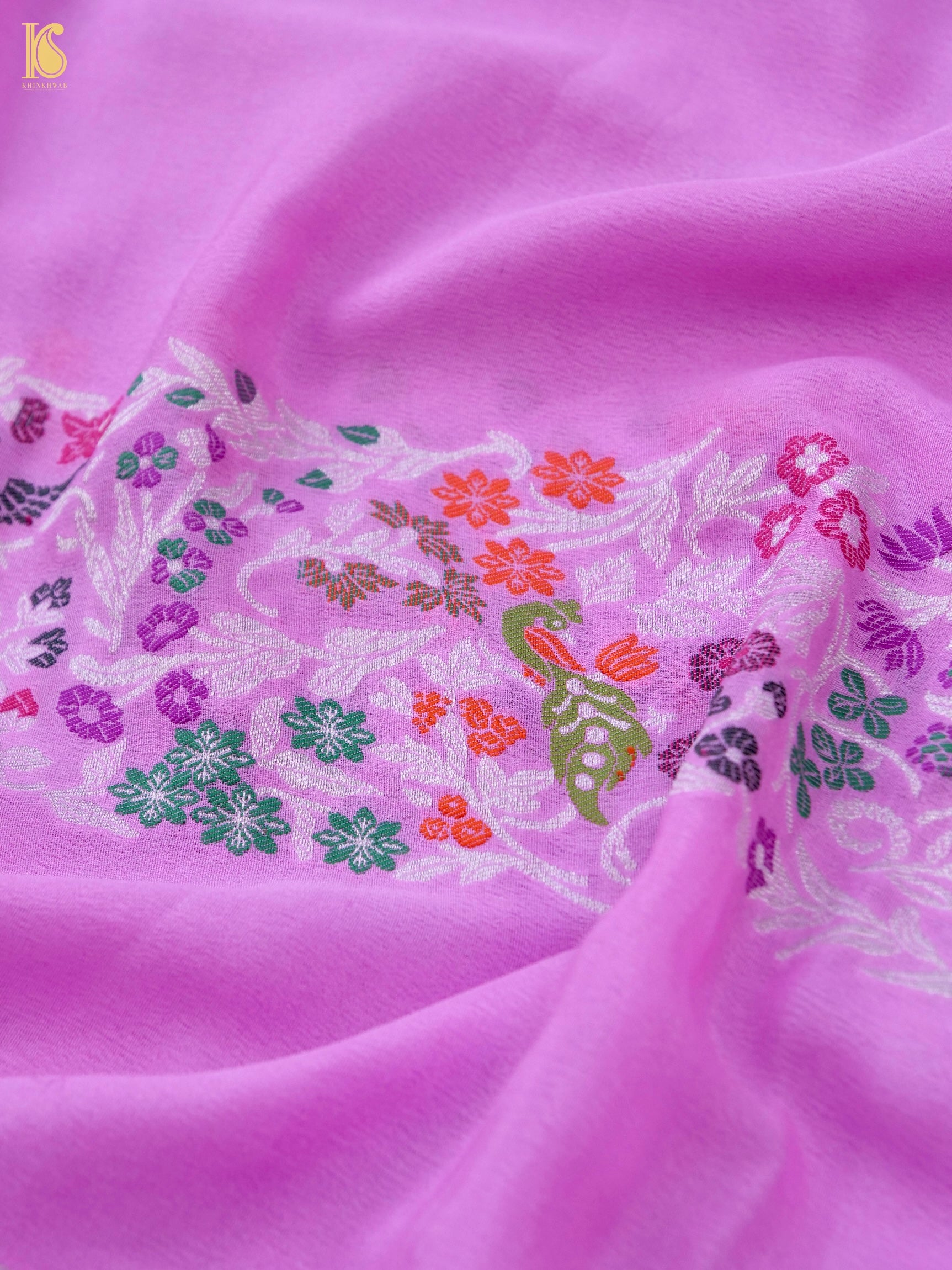 Handwoven Banarasi Georgette Dupatta with Floral Meenakari