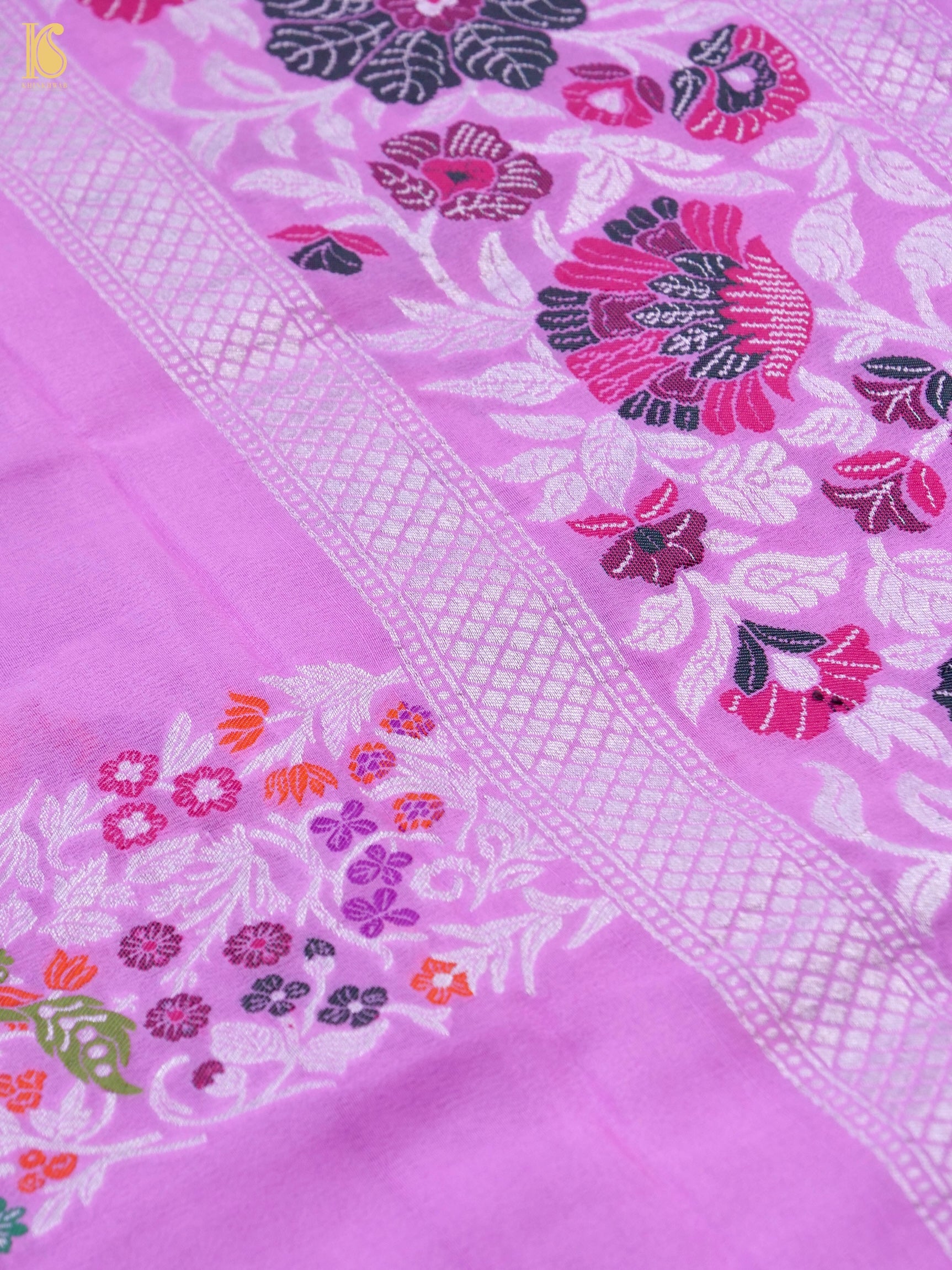 Handwoven Banarasi Georgette Dupatta with Floral Meenakari