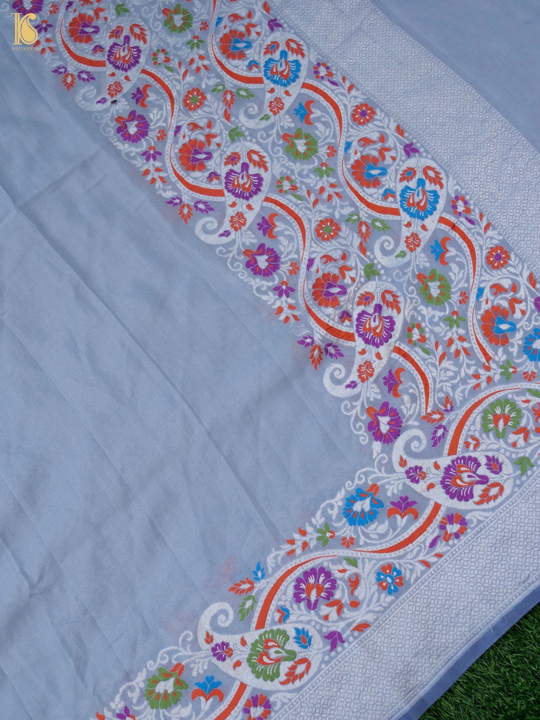 Handwoven Banarasi Georgette Dupatta with Floral Meenakari