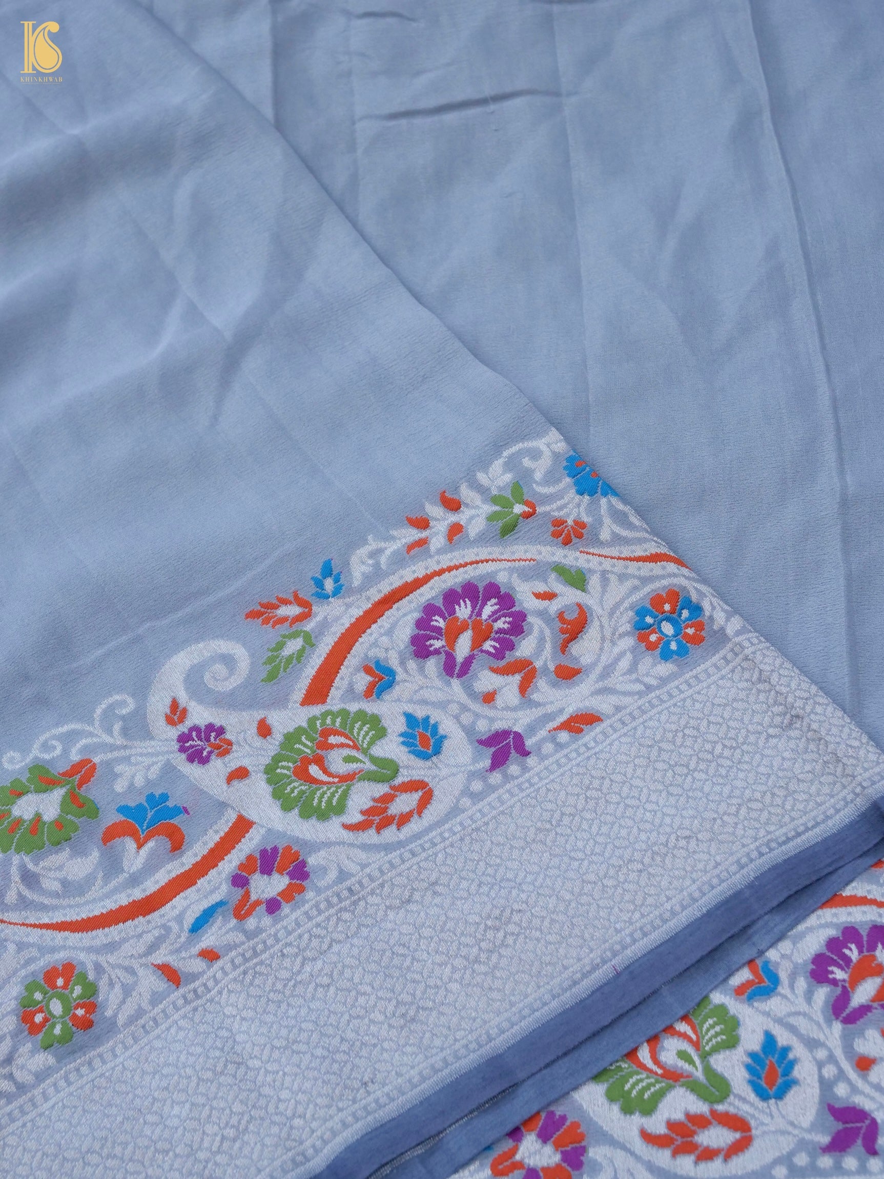 Handwoven Banarasi Georgette Dupatta with Floral Meenakari