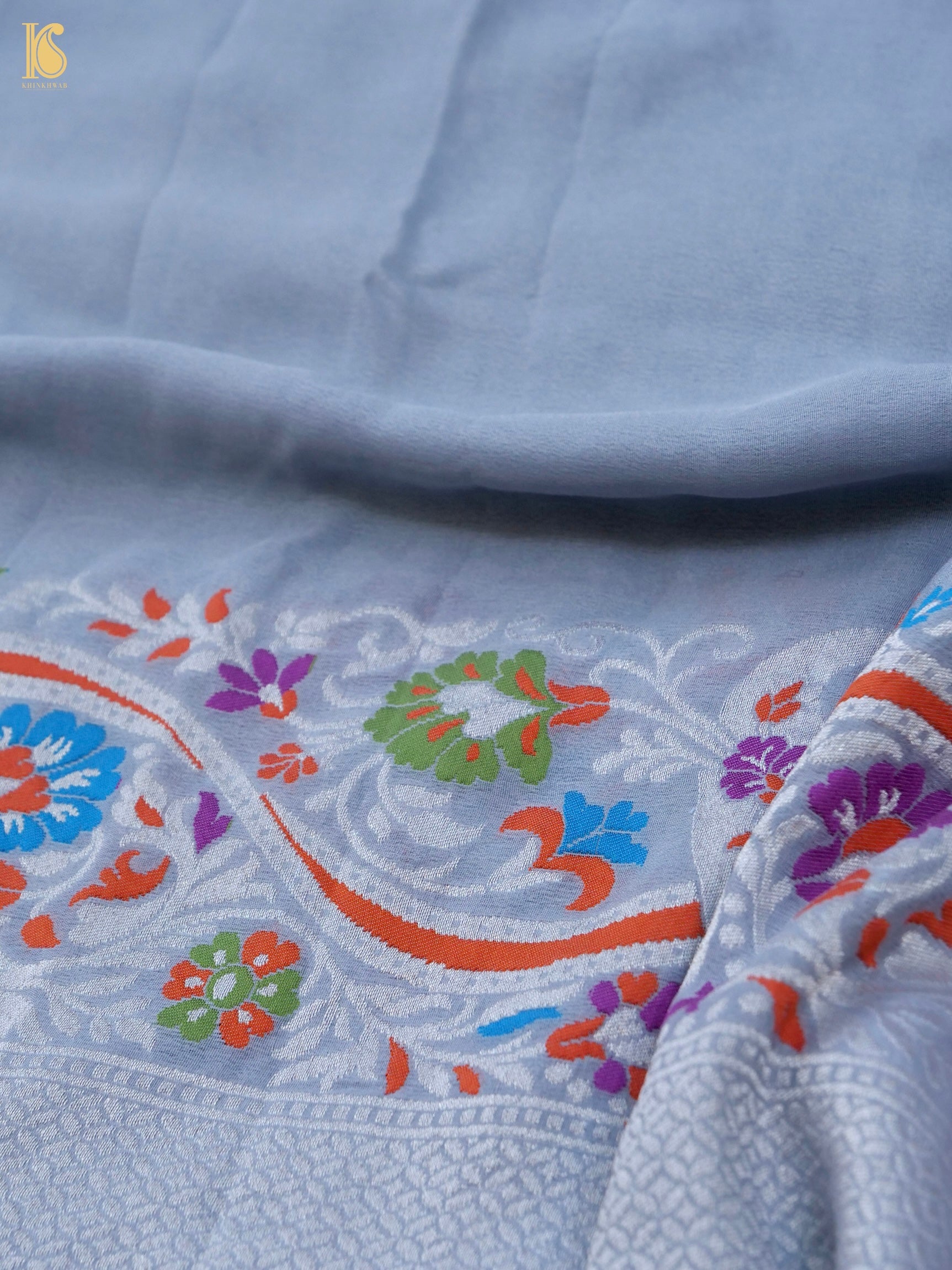 Handwoven Banarasi Georgette Dupatta with Floral Meenakari