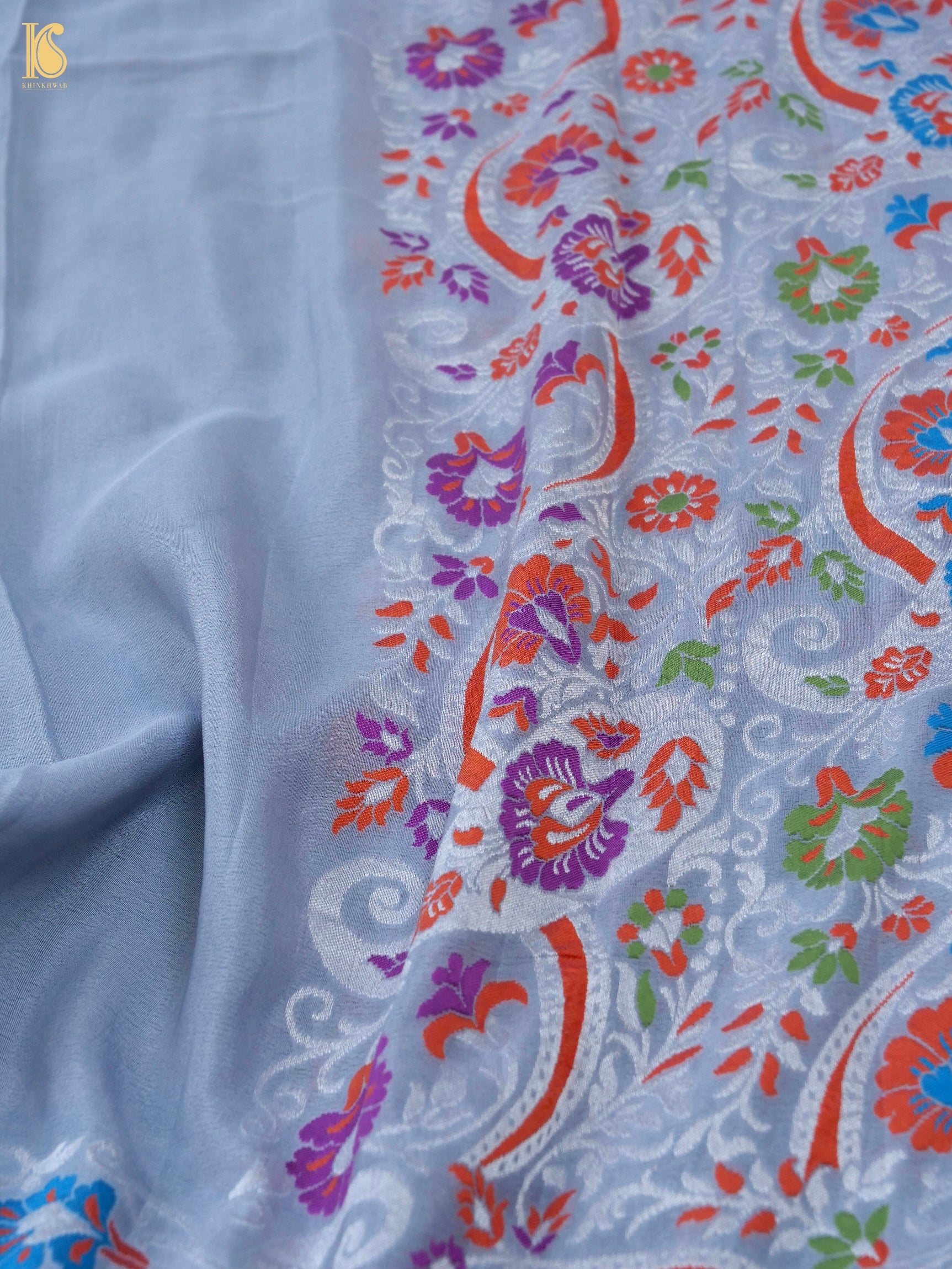 Handwoven Banarasi Georgette Dupatta with Floral Meenakari