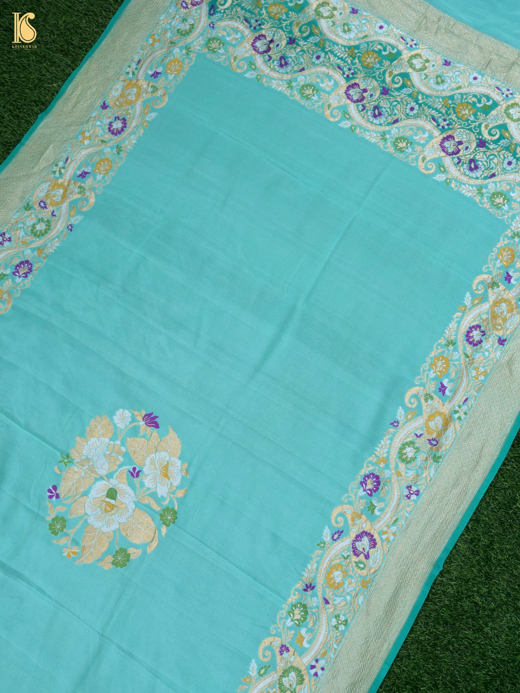 Handwoven Banarasi Georgette Dupatta with Floral Meenakari