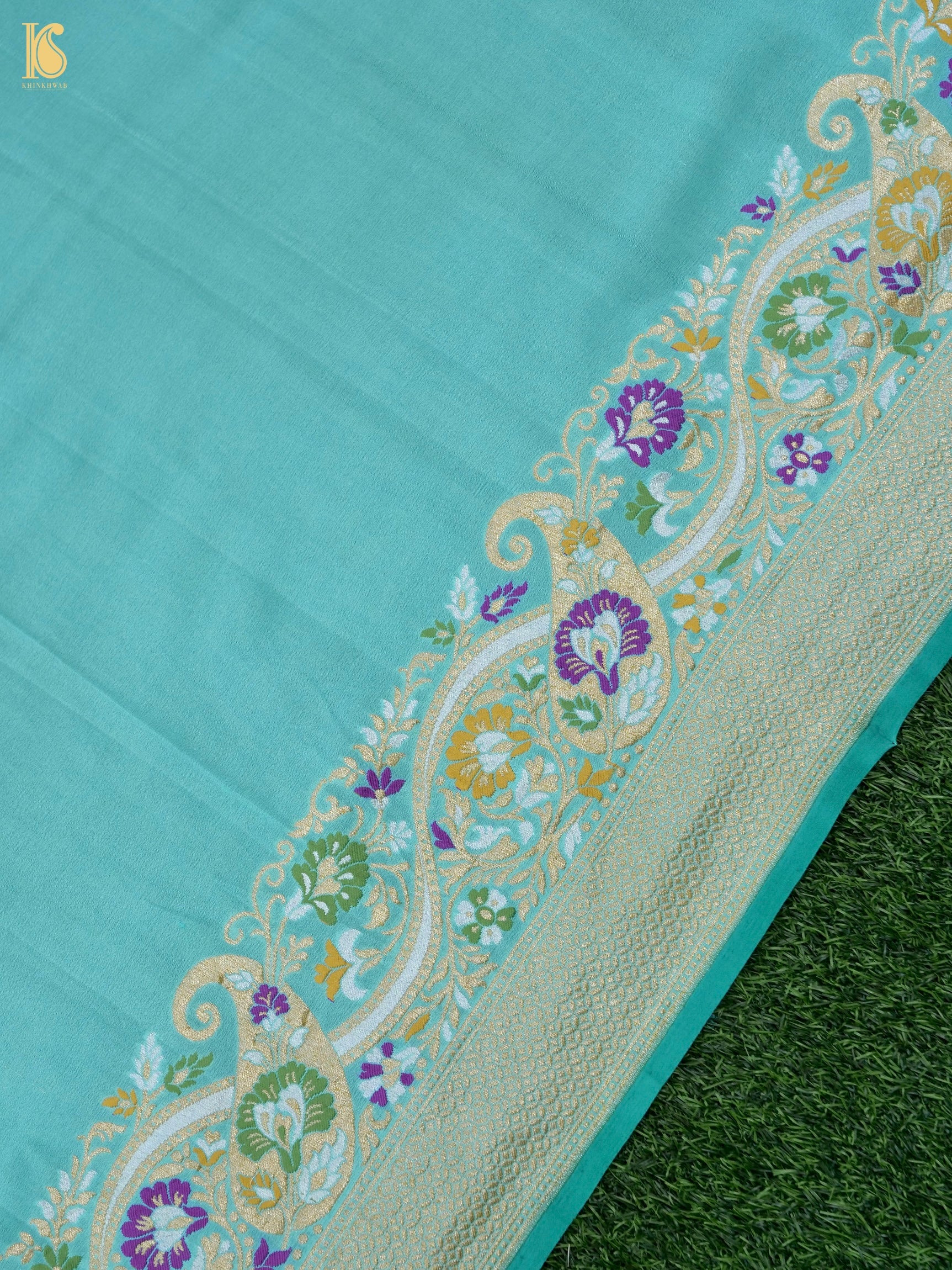 Handwoven Banarasi Georgette Dupatta with Floral Meenakari