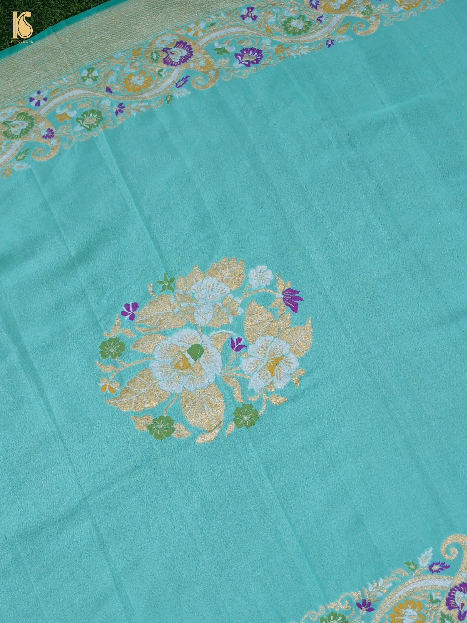 Handwoven Banarasi Georgette Dupatta with Floral Meenakari