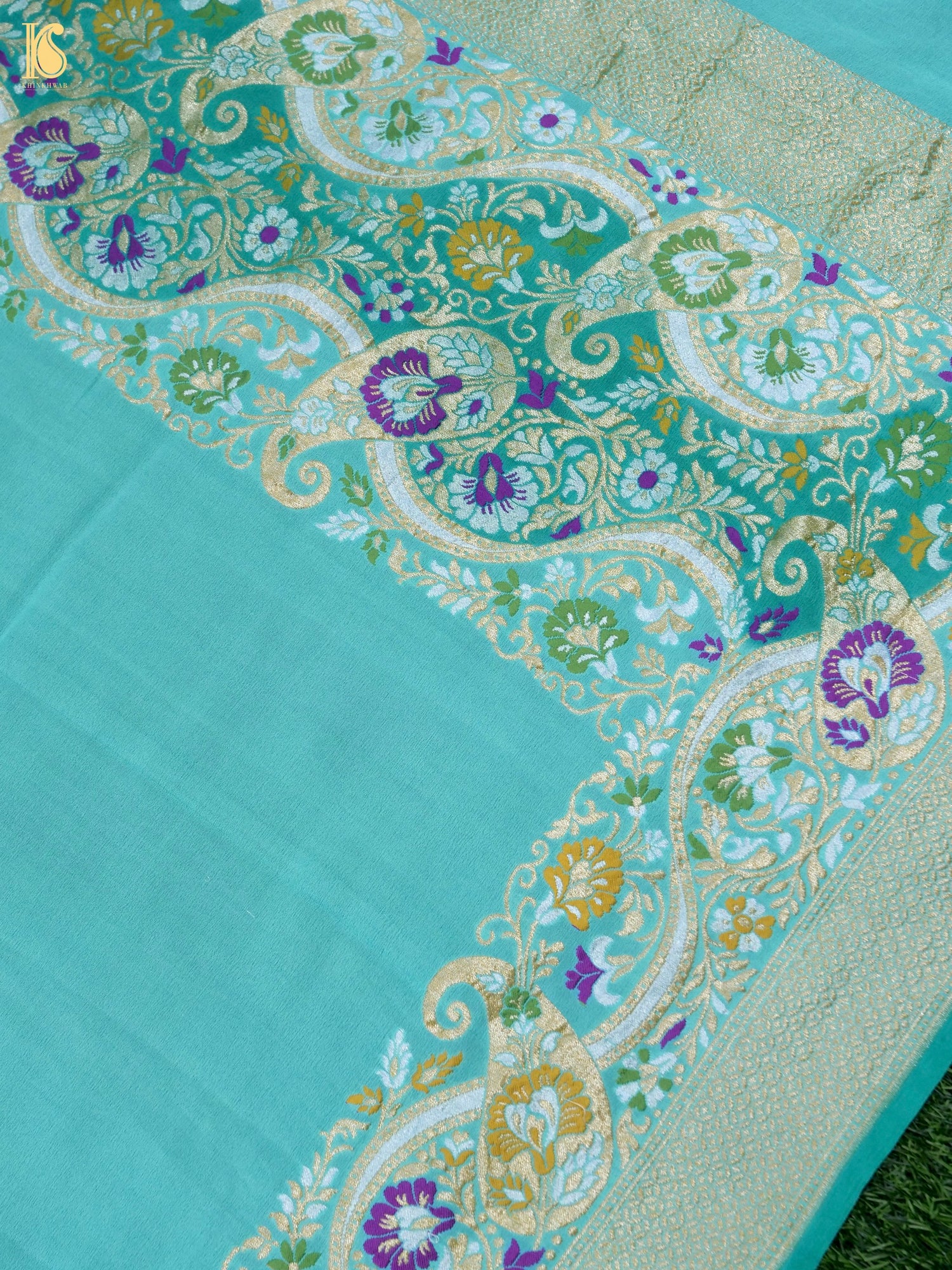 Handwoven Banarasi Georgette Dupatta with Floral Meenakari