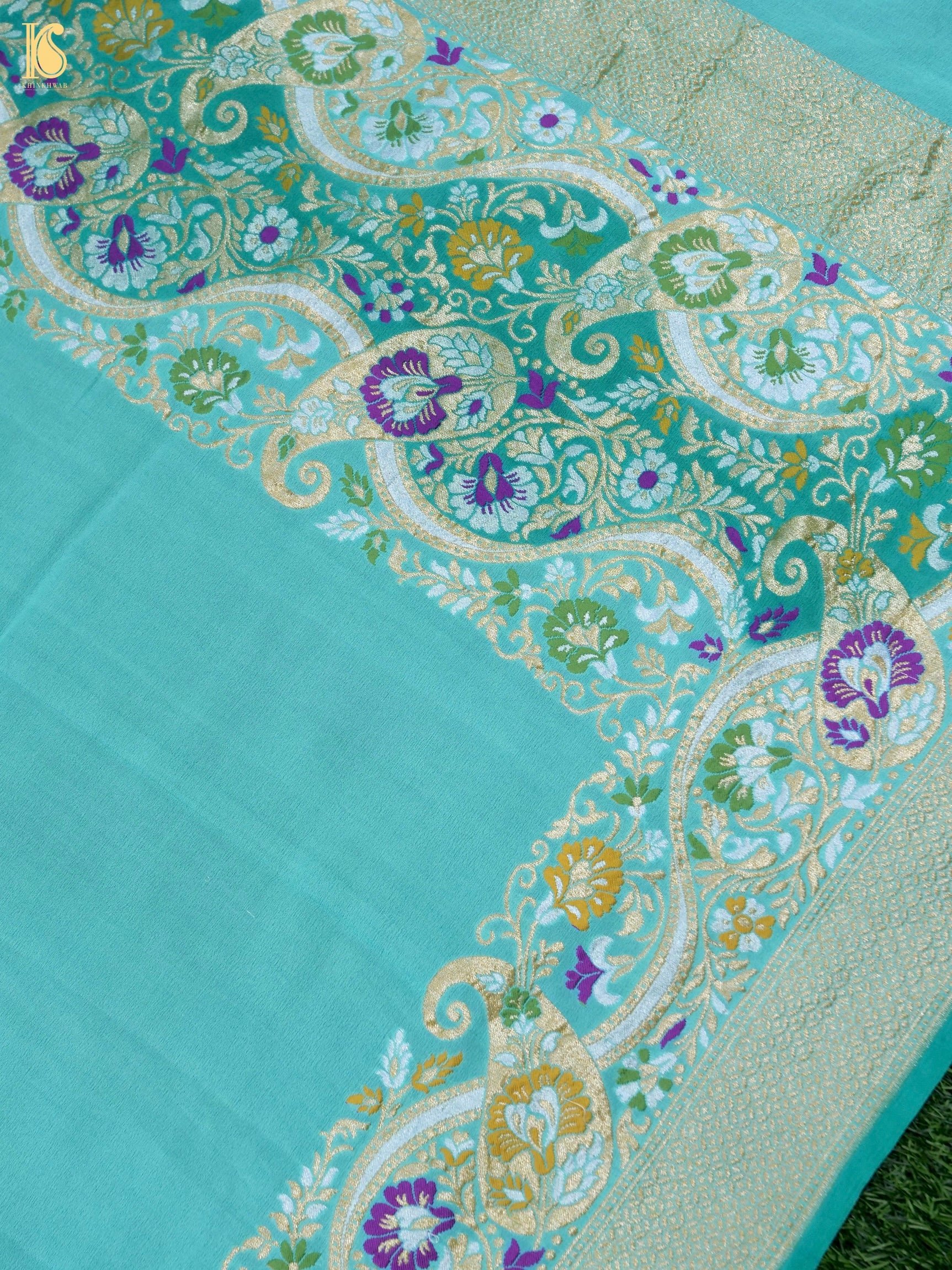 Handwoven Banarasi Georgette Dupatta with Floral Meenakari