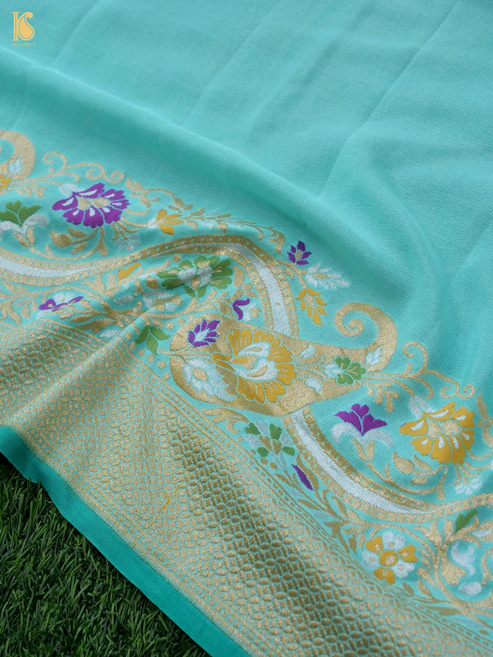 Handwoven Banarasi Georgette Dupatta with Floral Meenakari