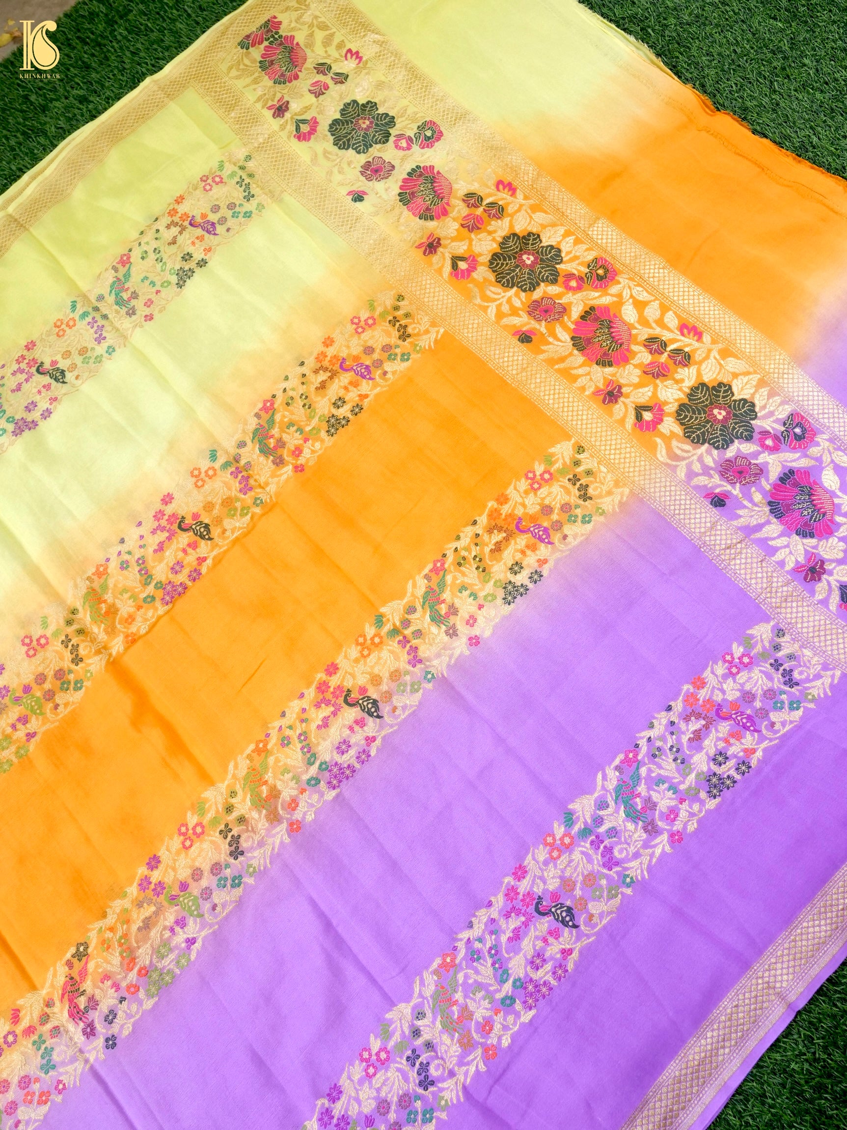 Handwoven Banarasi Georgette Dupatta with Floral Meenakari