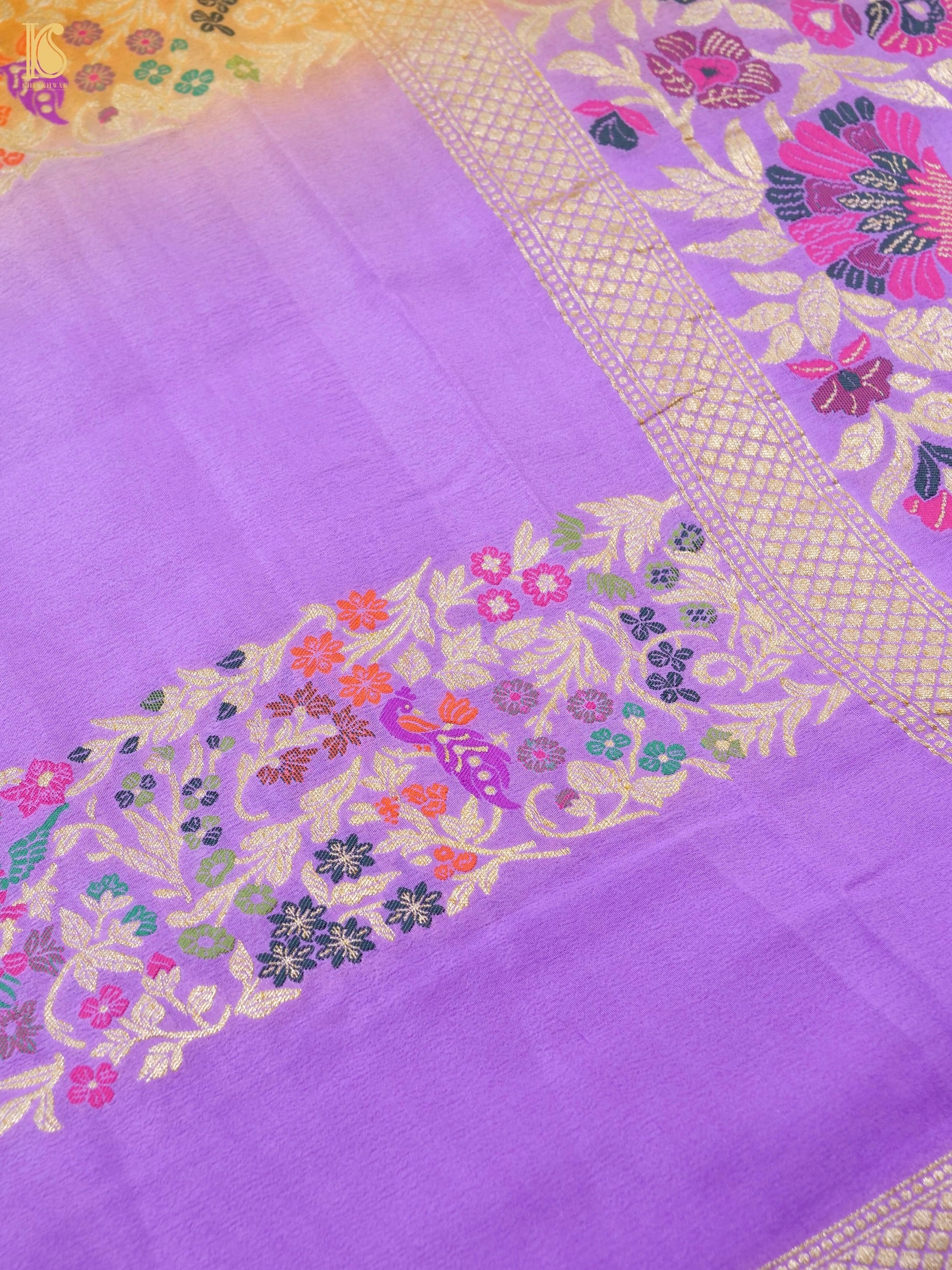 Handwoven Banarasi Georgette Dupatta with Floral Meenakari
