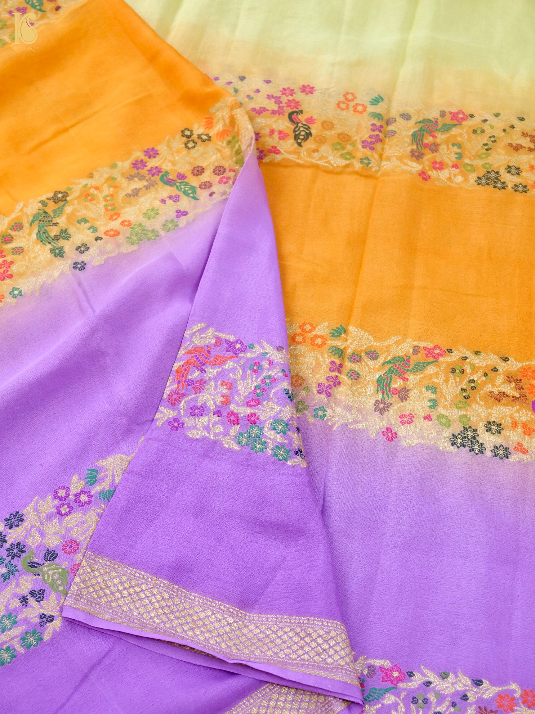 Handwoven Banarasi Georgette Dupatta with Floral Meenakari