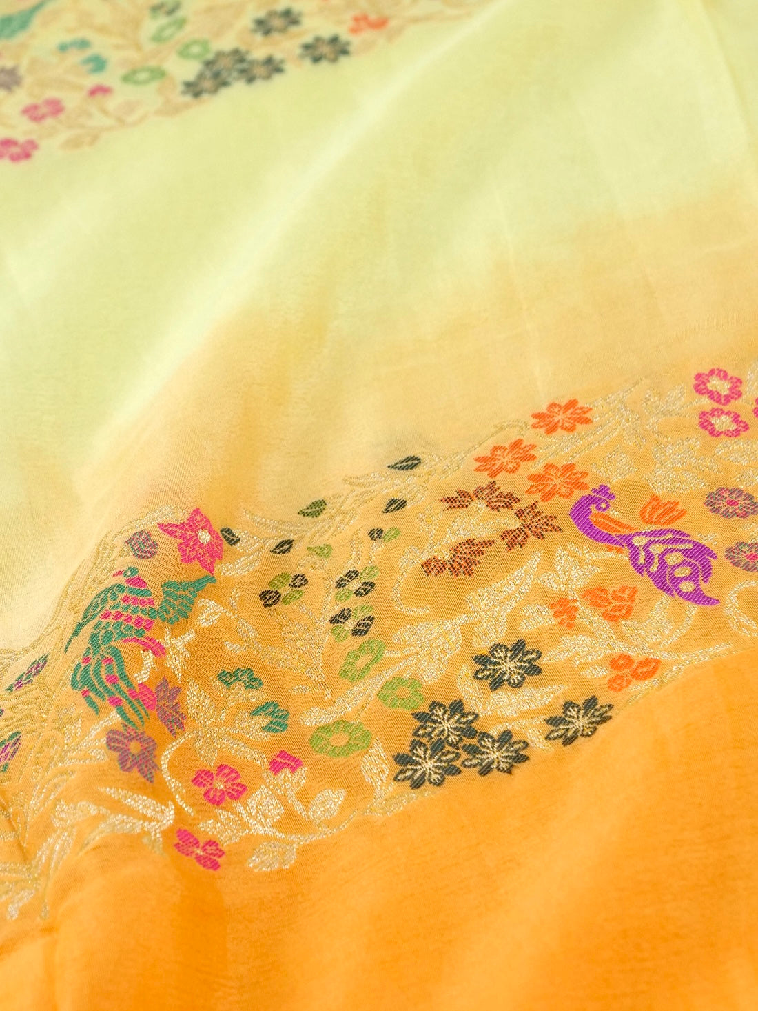 Handwoven Banarasi Georgette Dupatta with Floral Meenakari