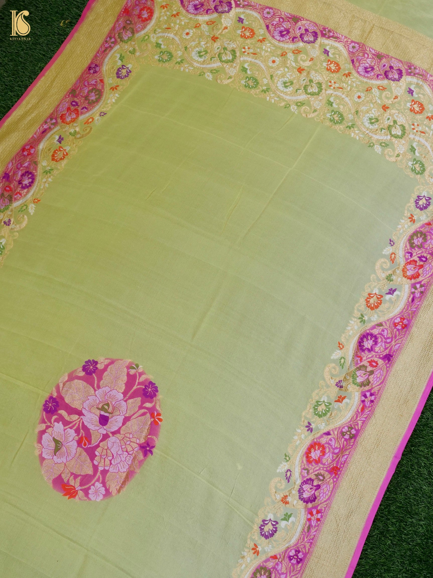 Handwoven Banarasi Georgette Dupatta with Floral Meenakari