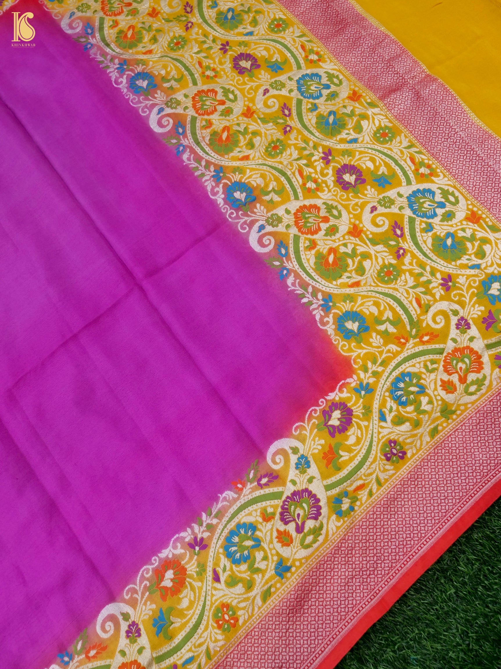 Handwoven Banarasi Georgette Dupatta with Floral Meenakari